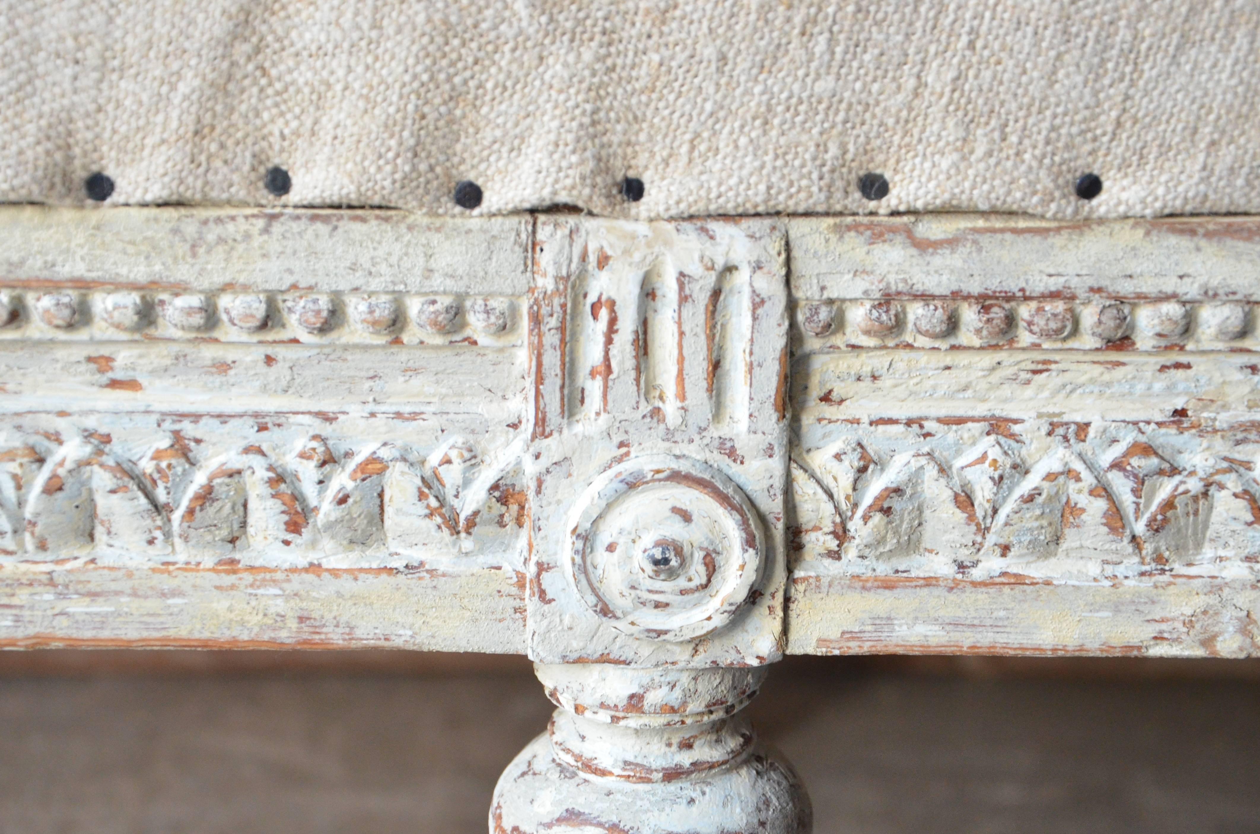 Early 19th Century Swedish Gustavian Bench with Antique Linen