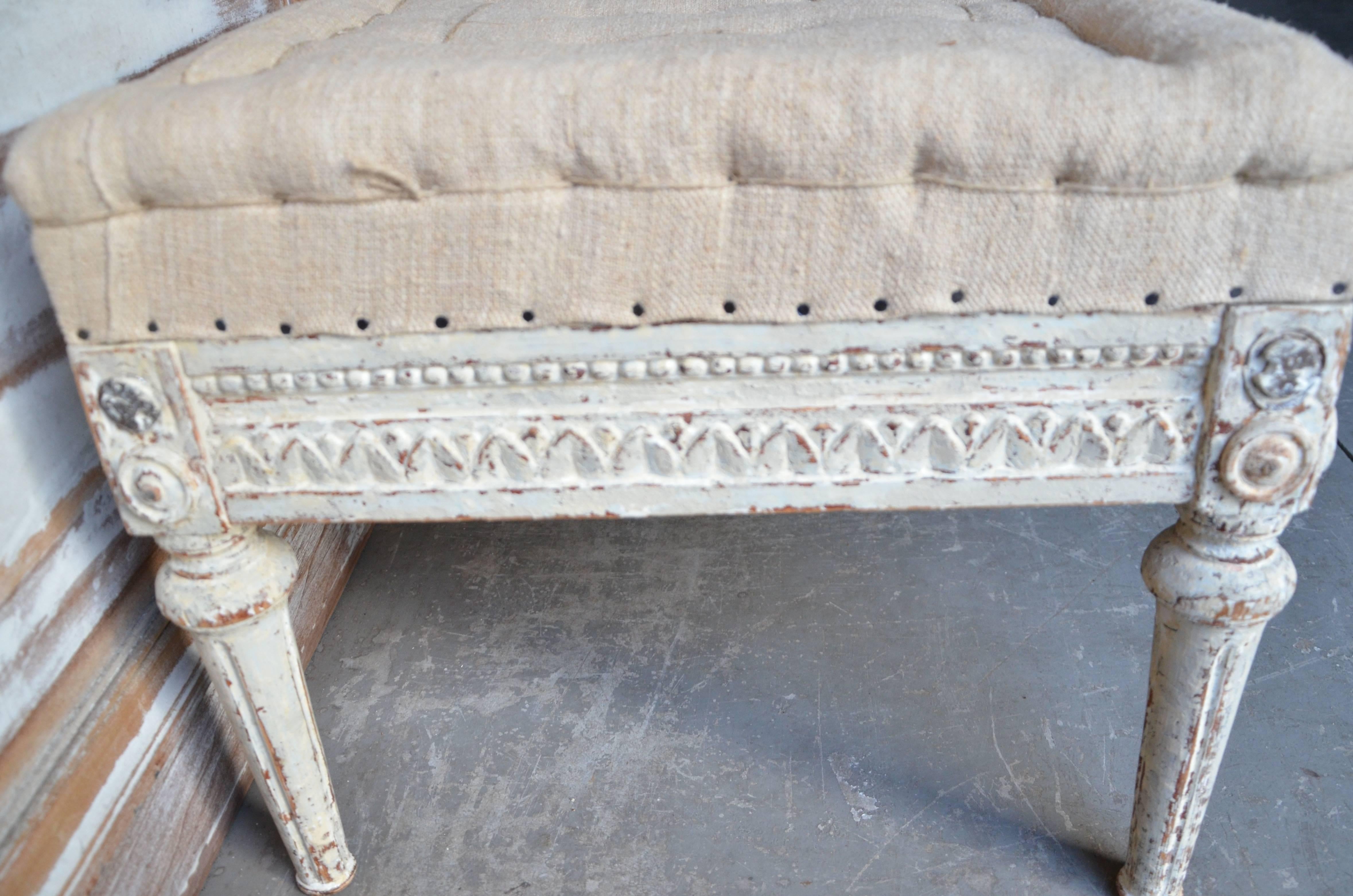 Swedish Gustavian Bench with Antique Linen 2