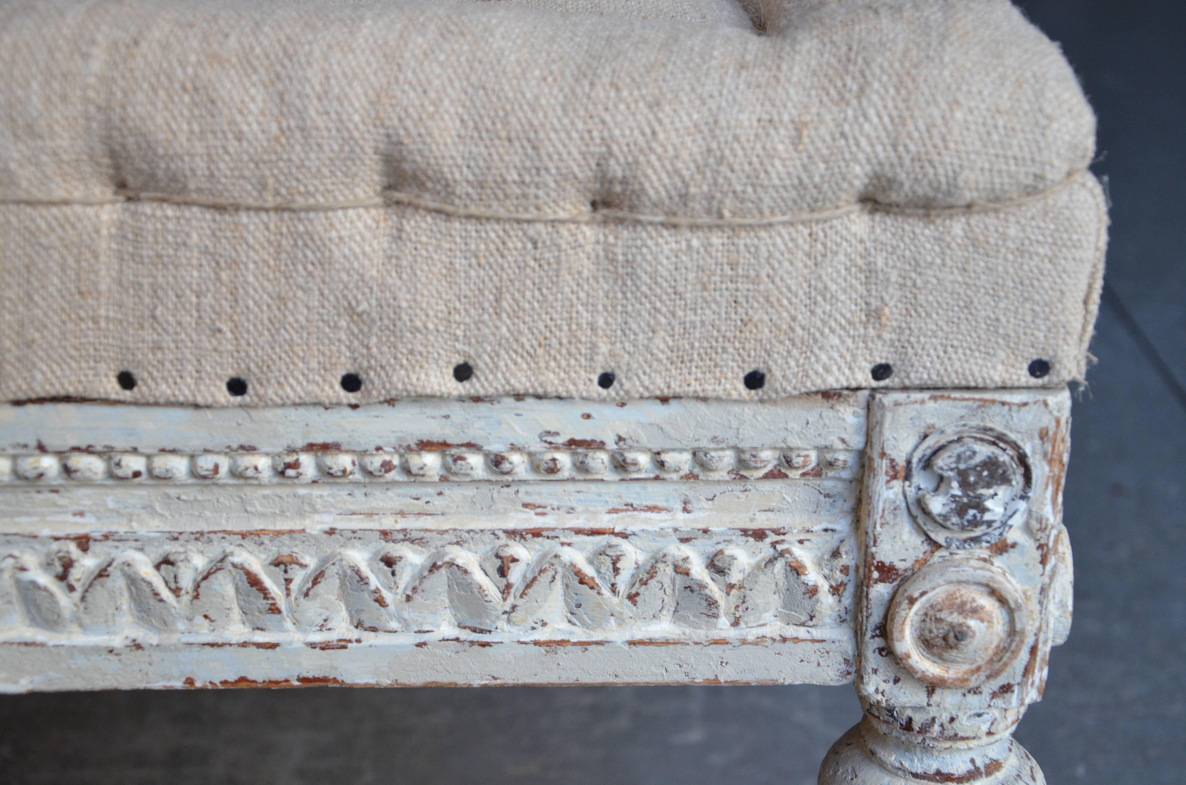 Pine Swedish Gustavian Bench with Antique Linen