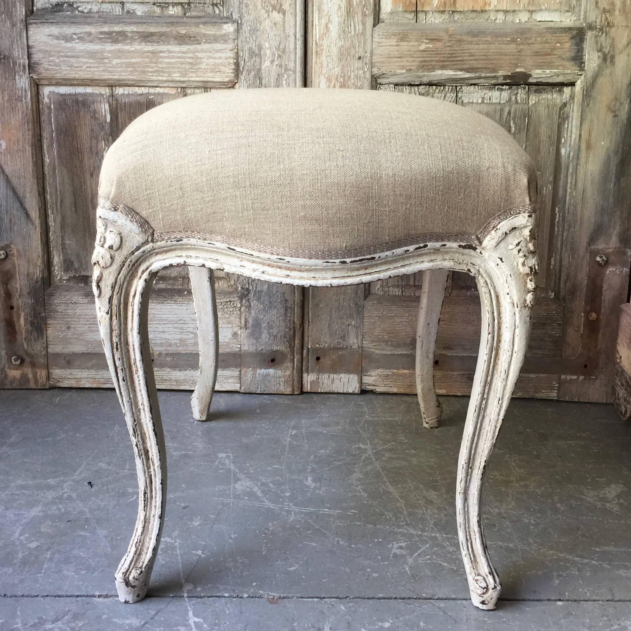 Hand-Carved Painted Louis XV Style Footstool