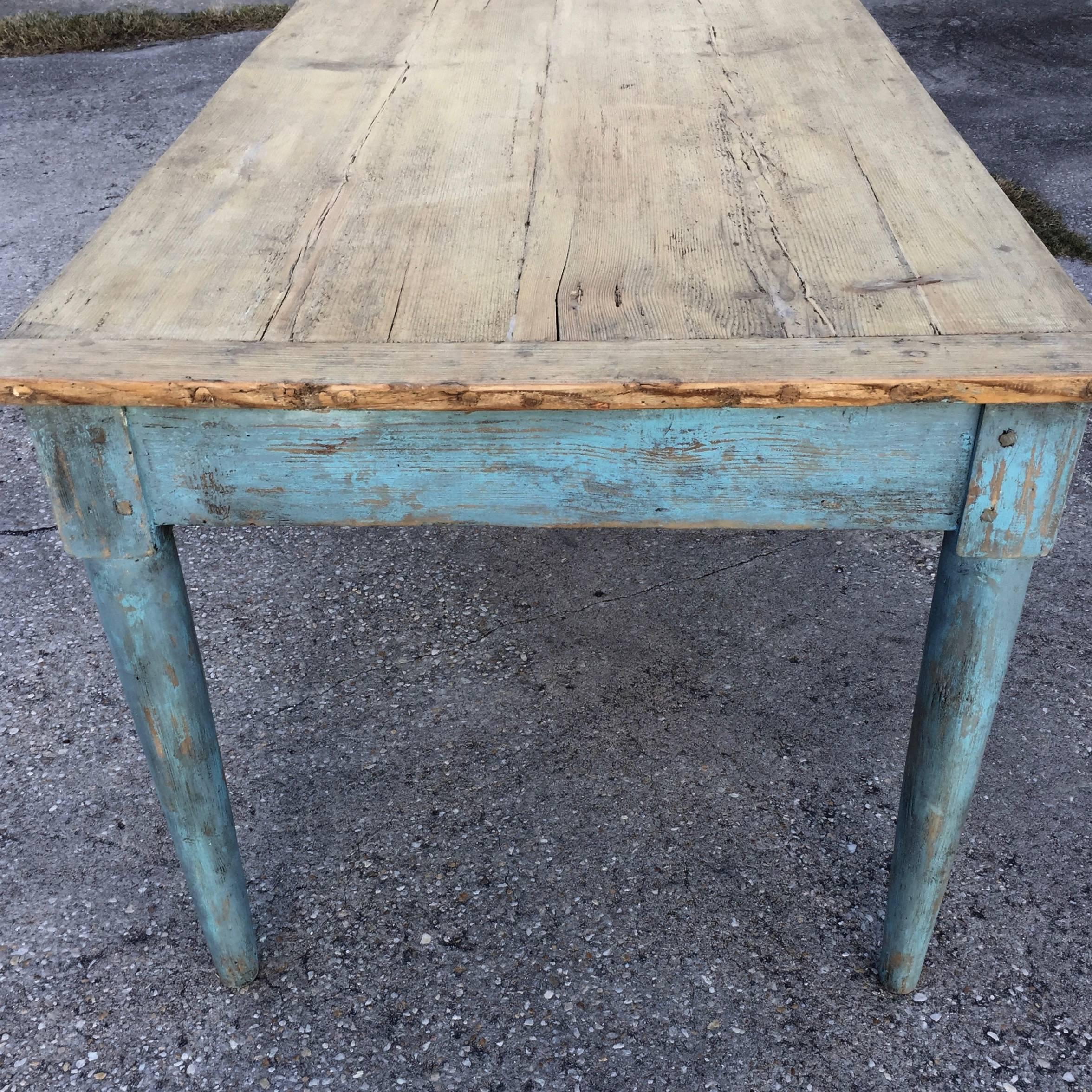 Large Late 19th Century Painted French Country Table In Good Condition In Charleston, SC