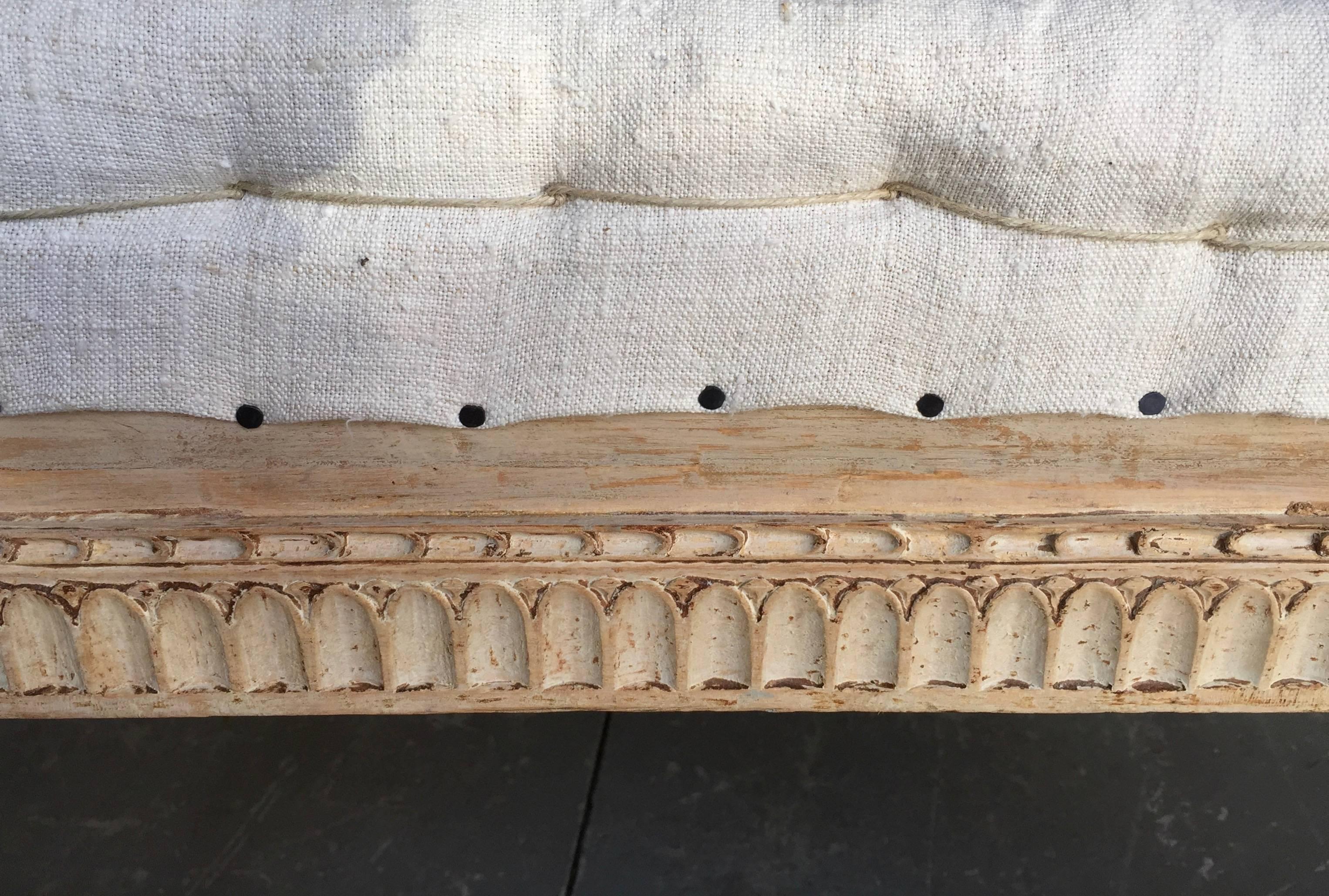 Pine Swedish Gustavian Period Bench with Antique Linen