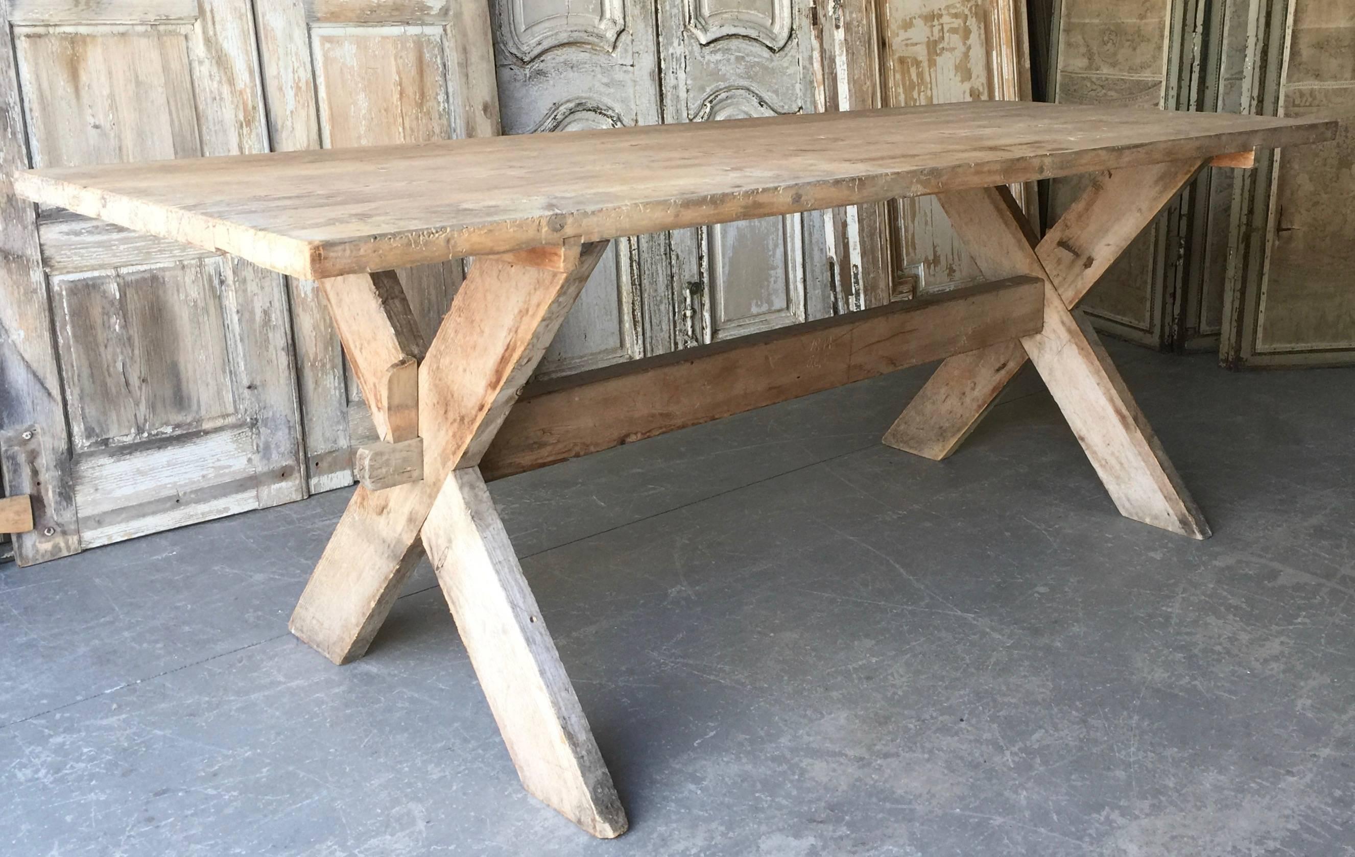 Hand-Carved Early 19th Century Swedish Trestle Table