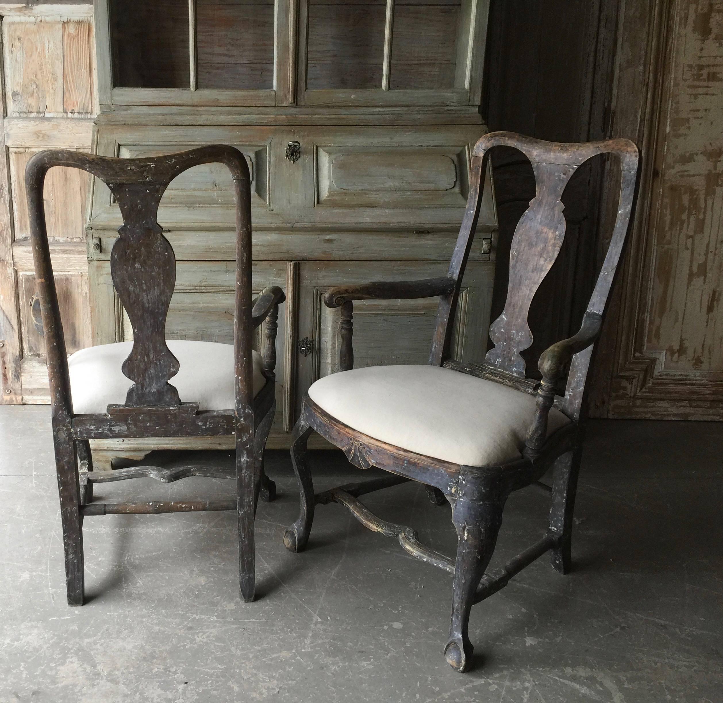 Hand-Carved Pair of 18th Century Swedish Period Rococo Armchairs