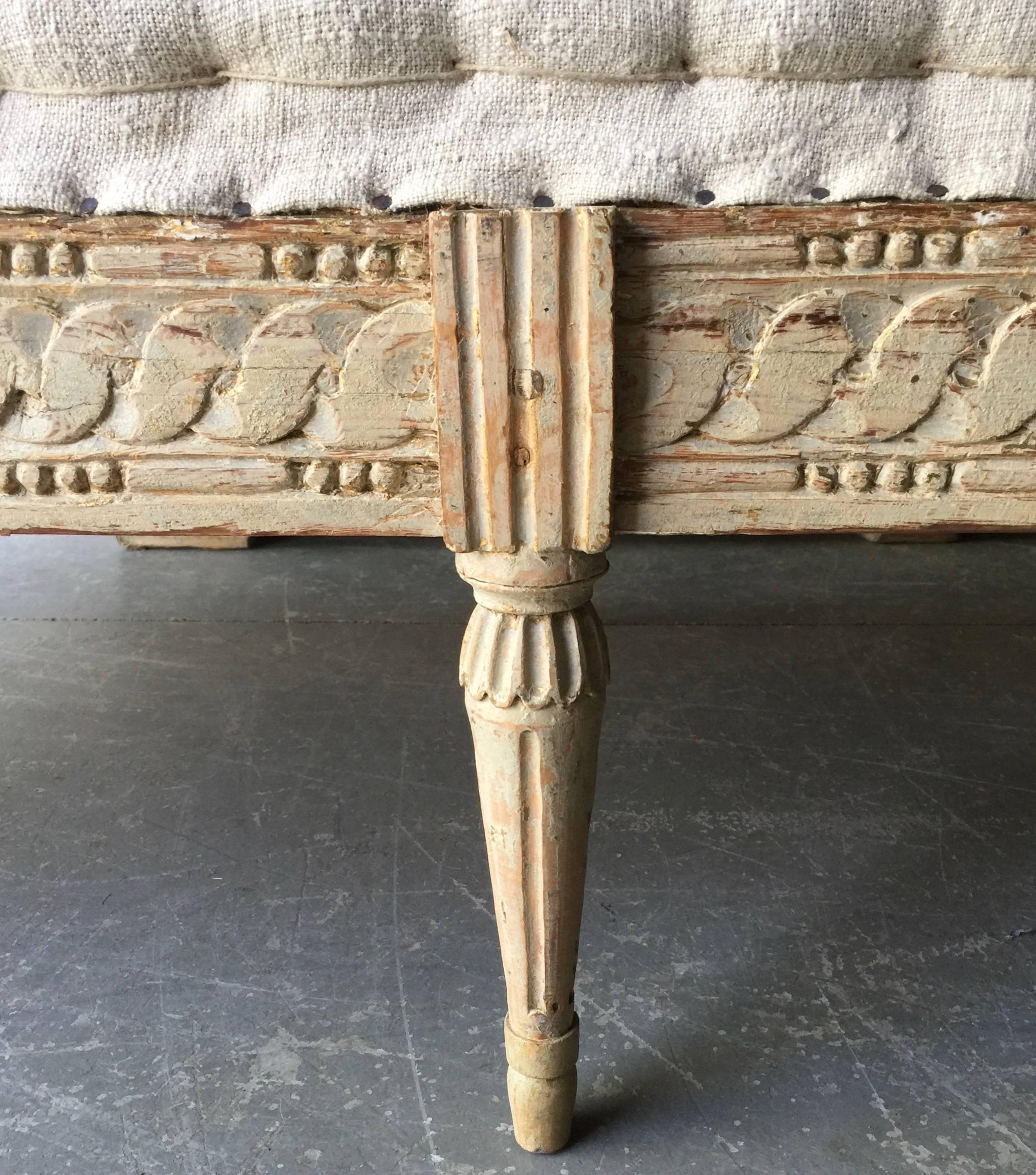 Swedish Gustavian Period Bench with Antique Linen In Good Condition In Charleston, SC