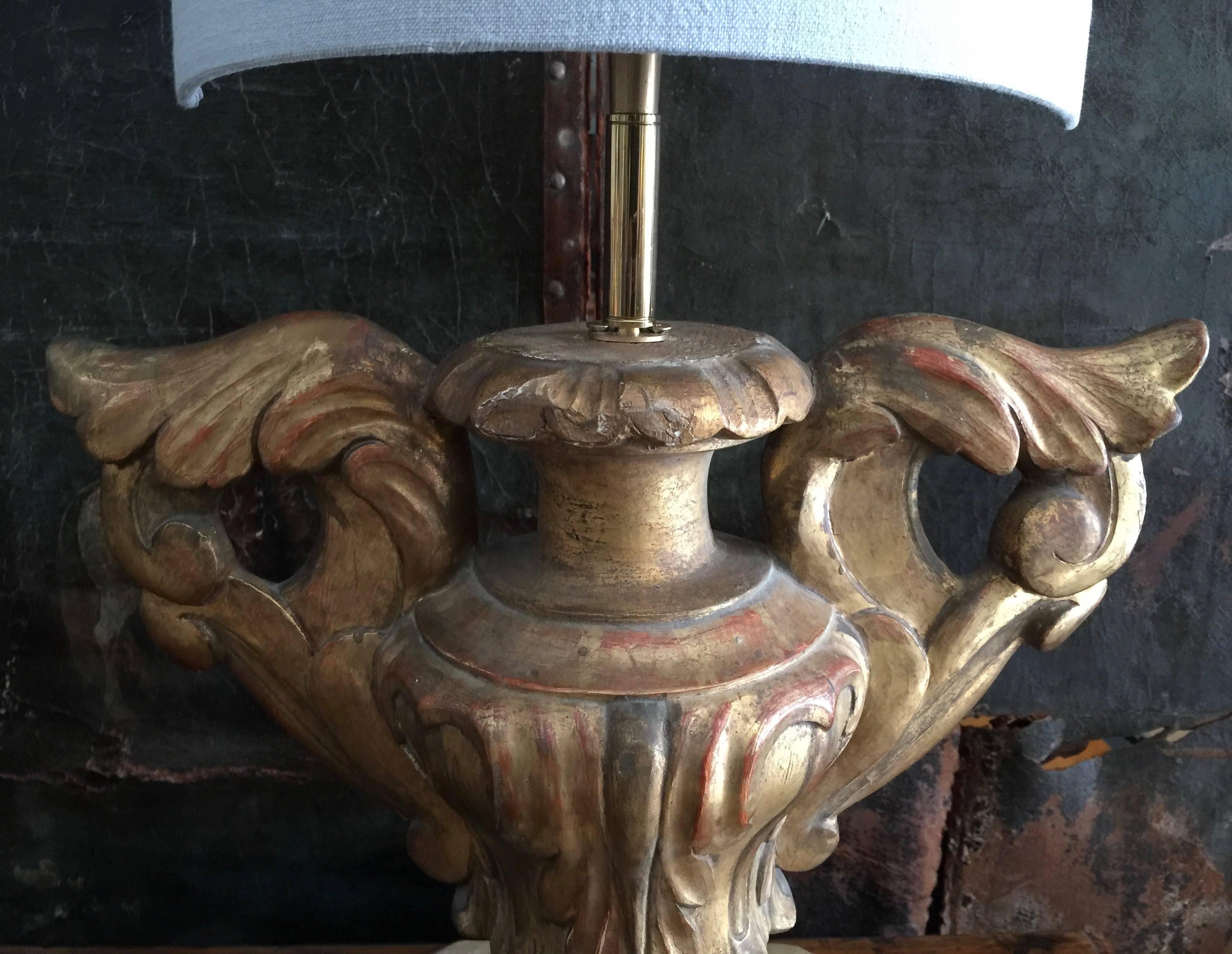 18th Century and Earlier Pair of 18th Century Italian Gold Giltwood Altar Candleholders as Lamps