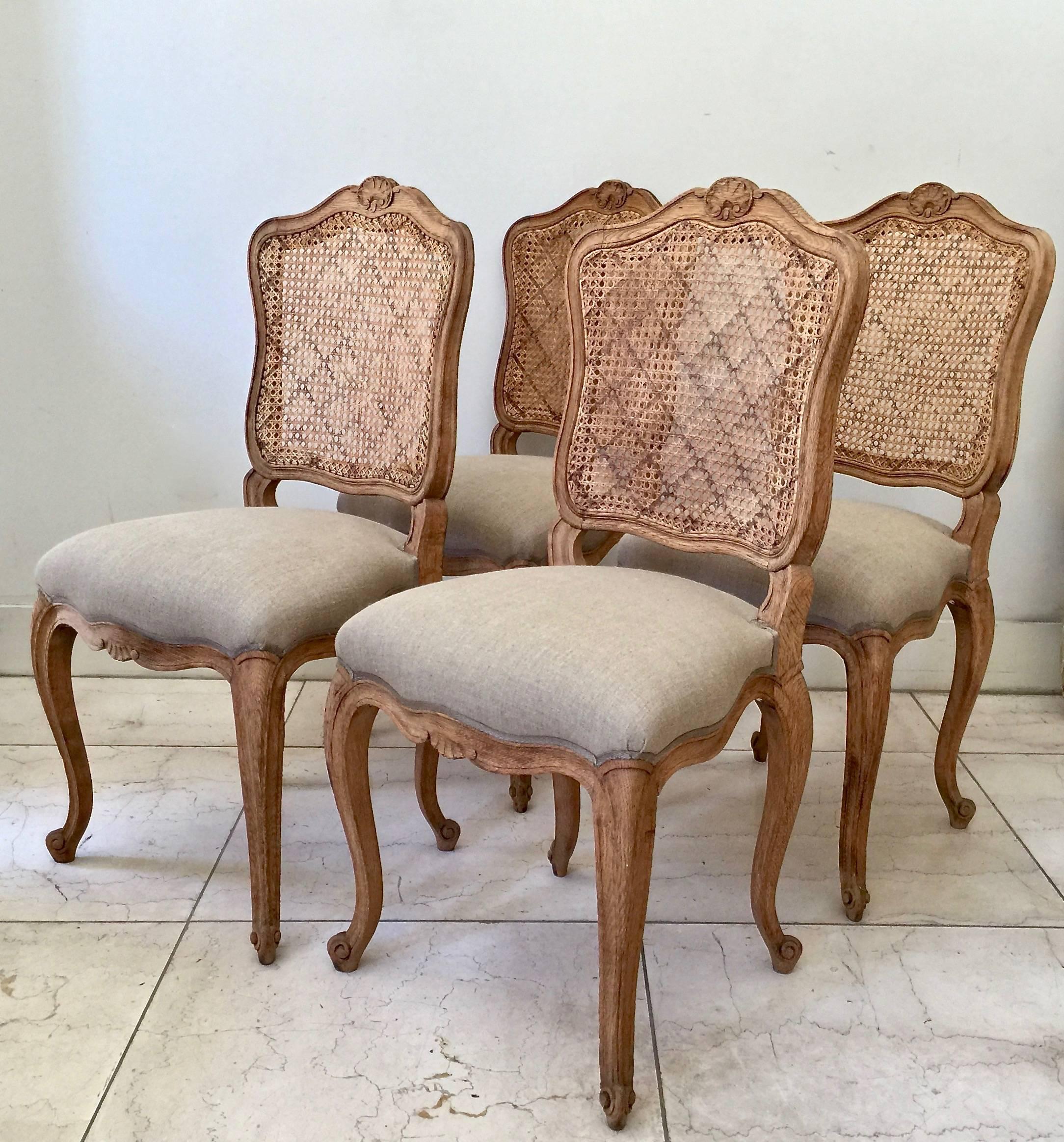 Louis XV Set of Four French, LXV Style Chairs with Cane Back