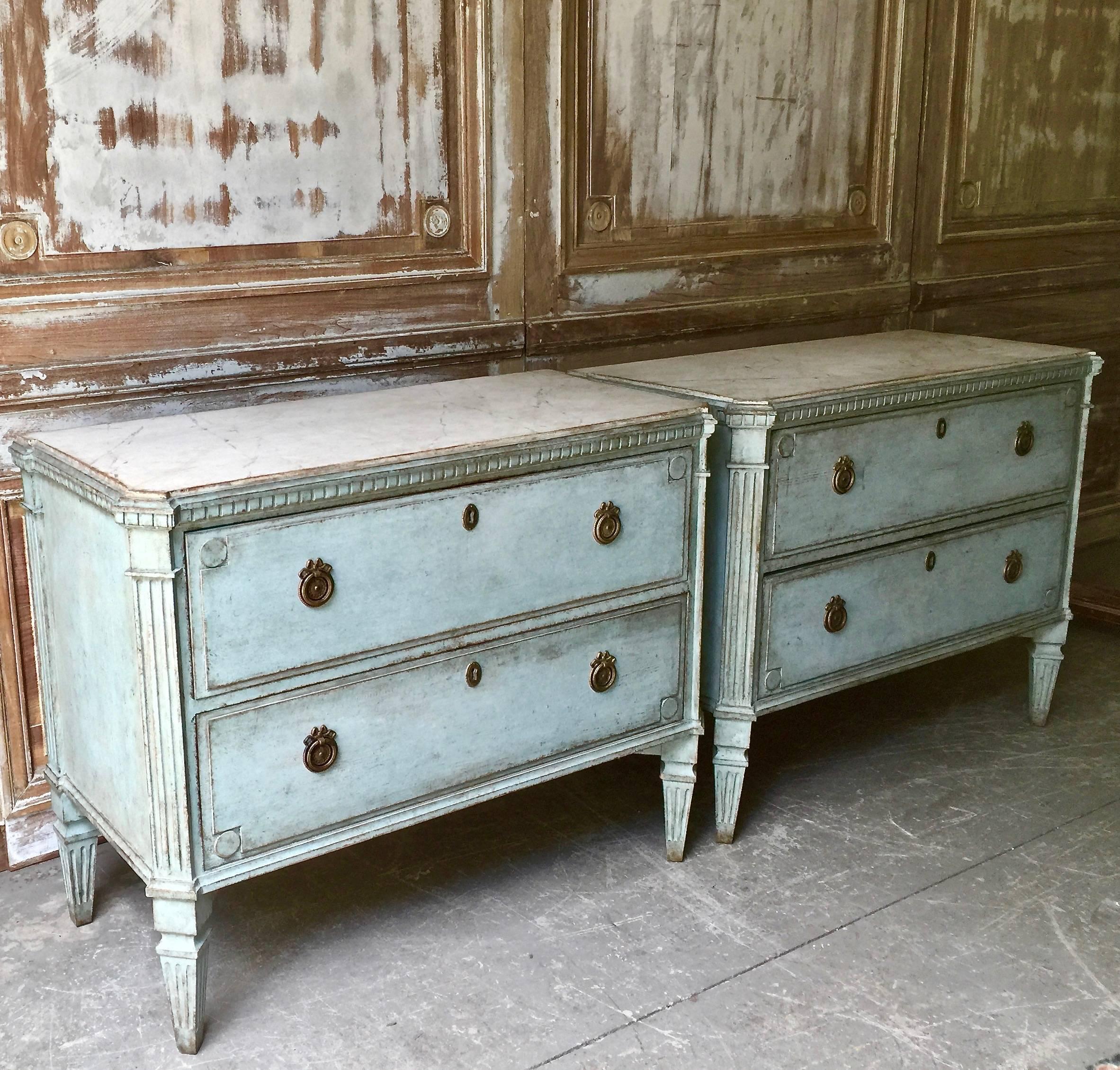 Hand-Carved Pair of Swedish 19th Century Gustavian Chests