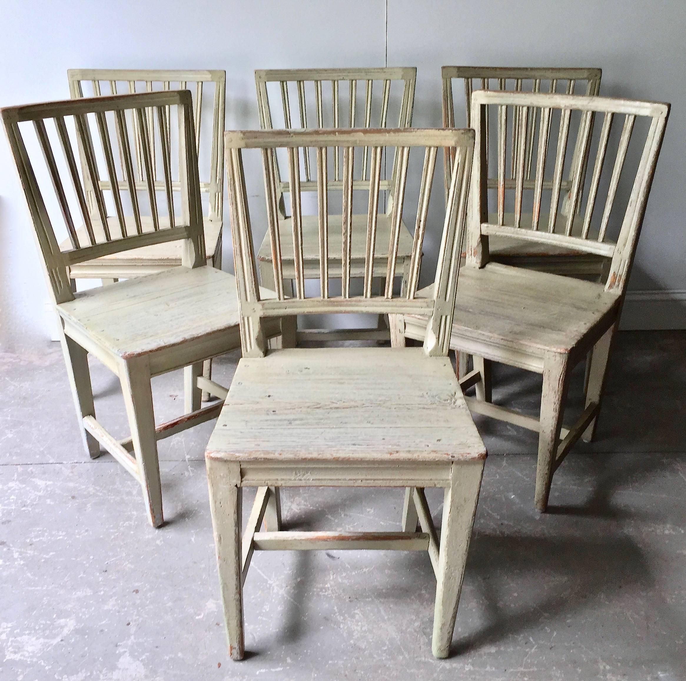 Gustavian Set of Six Swedish 19th Century Side Chairs