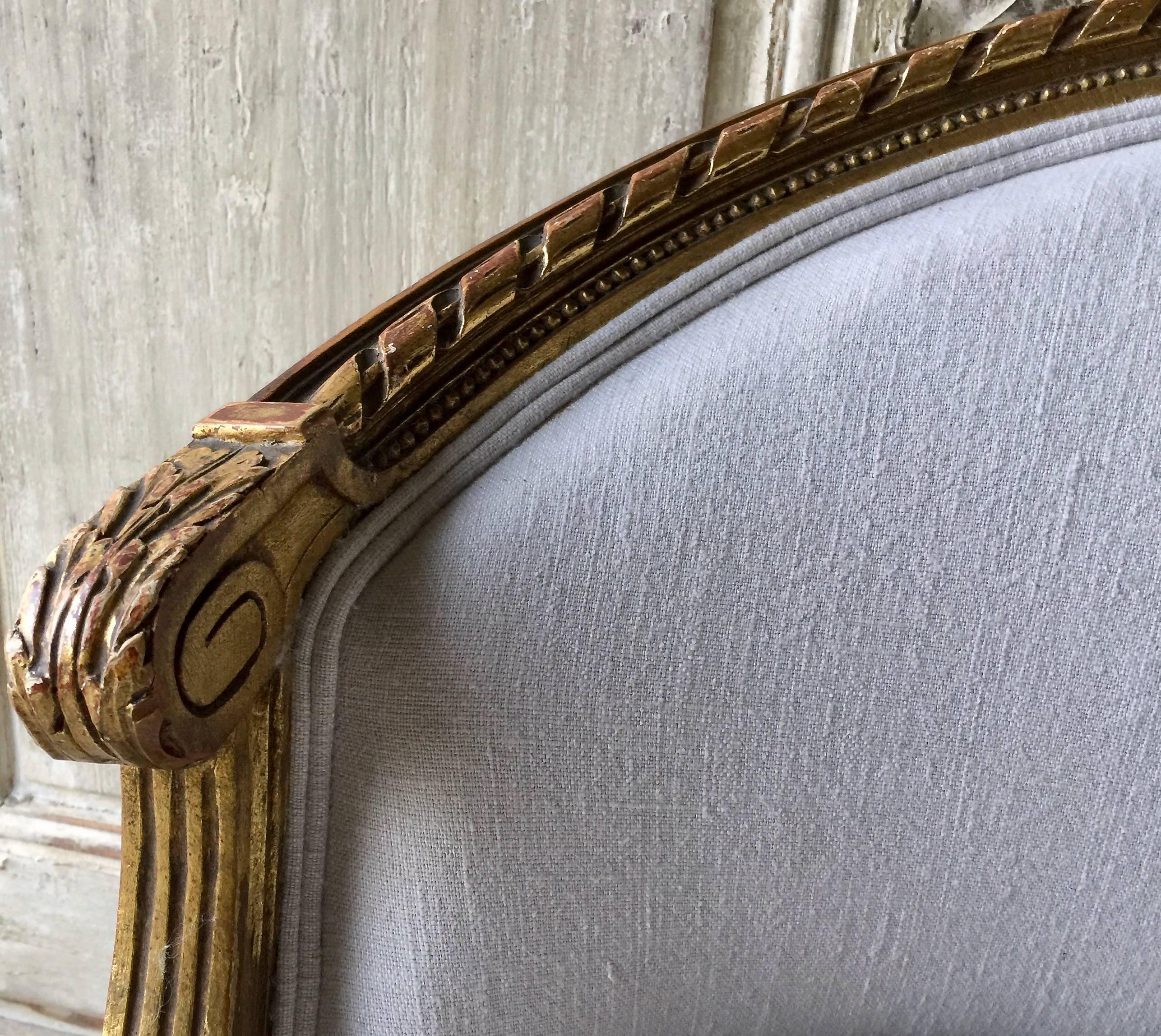Pair of 19th Century French Louis XVI Style Giltwood Bergères 1