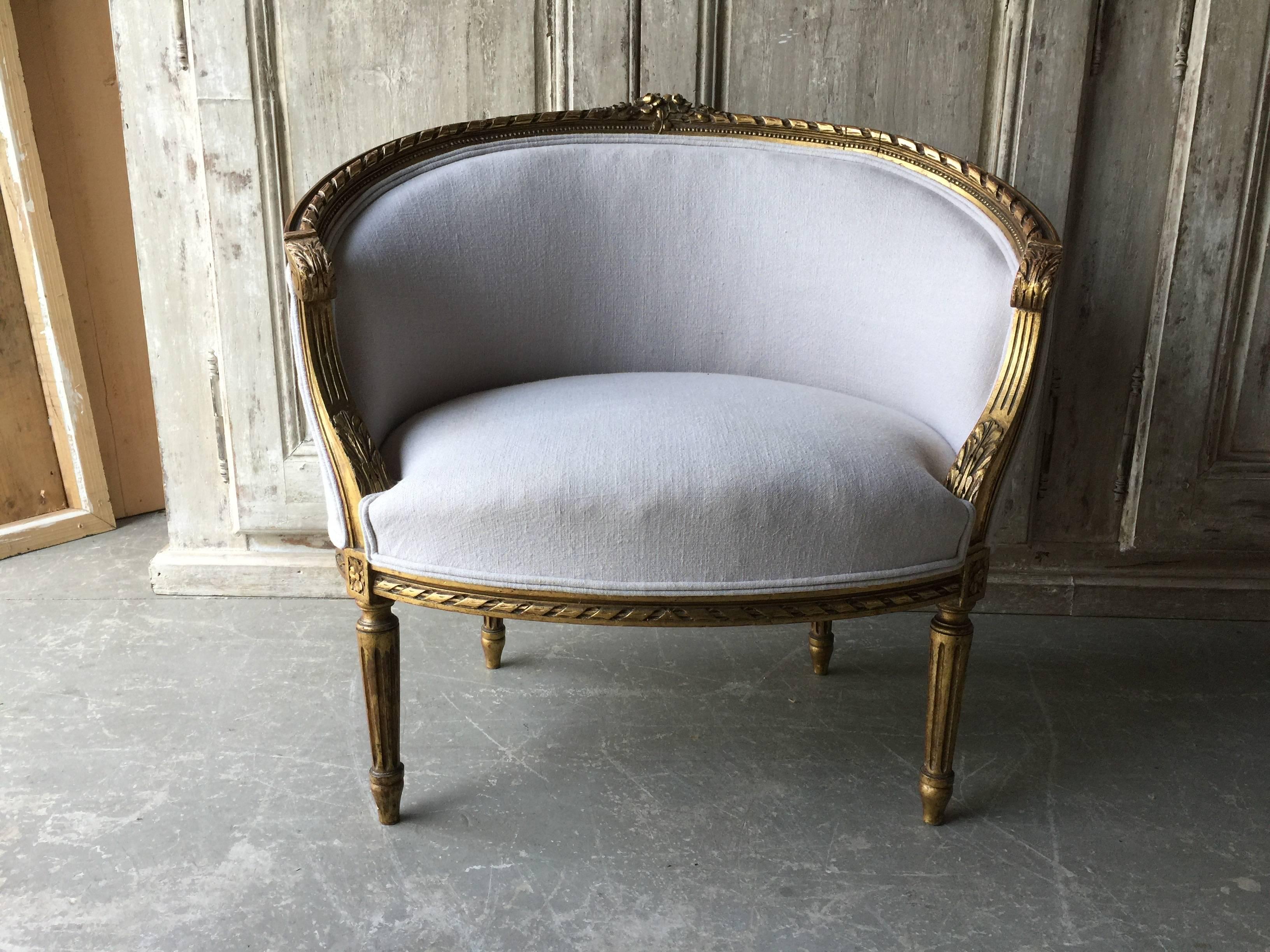 Pair of 19th Century French Louis XVI Style Giltwood Bergères In Good Condition In Charleston, SC