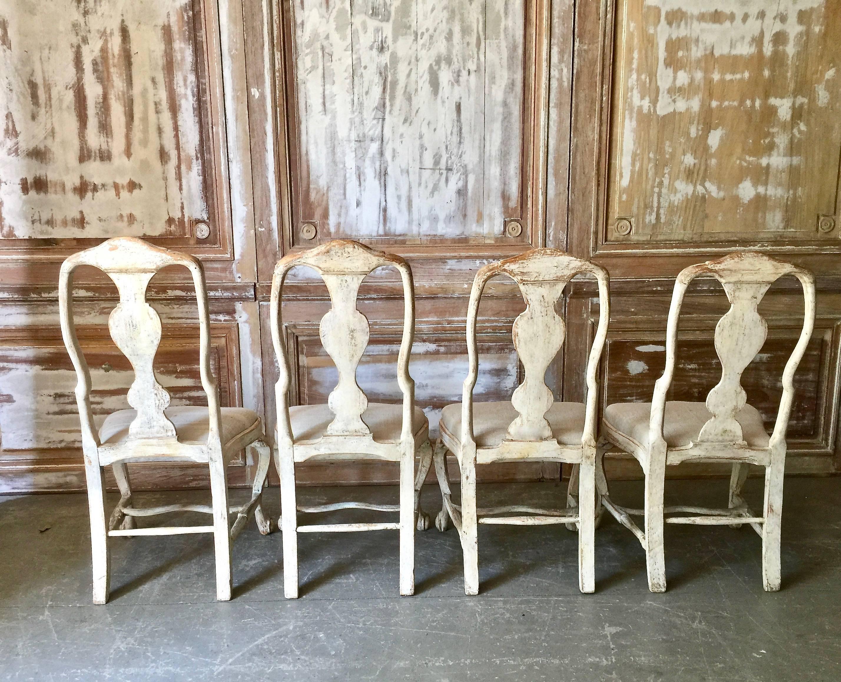 Hand-Carved Set of Four 18th Century Swedish Rococo Period Swedish Chairs