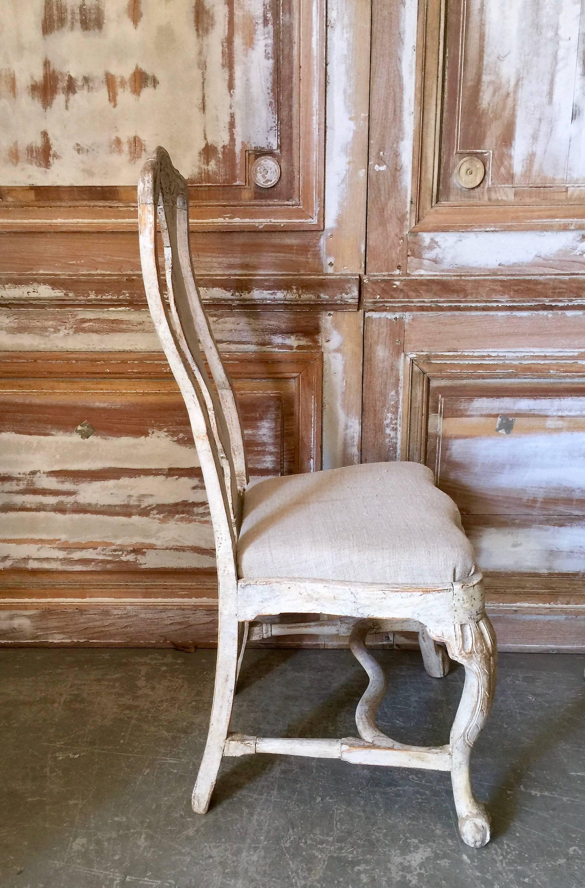 Linen Set of Four 18th Century Swedish Rococo Period Swedish Chairs