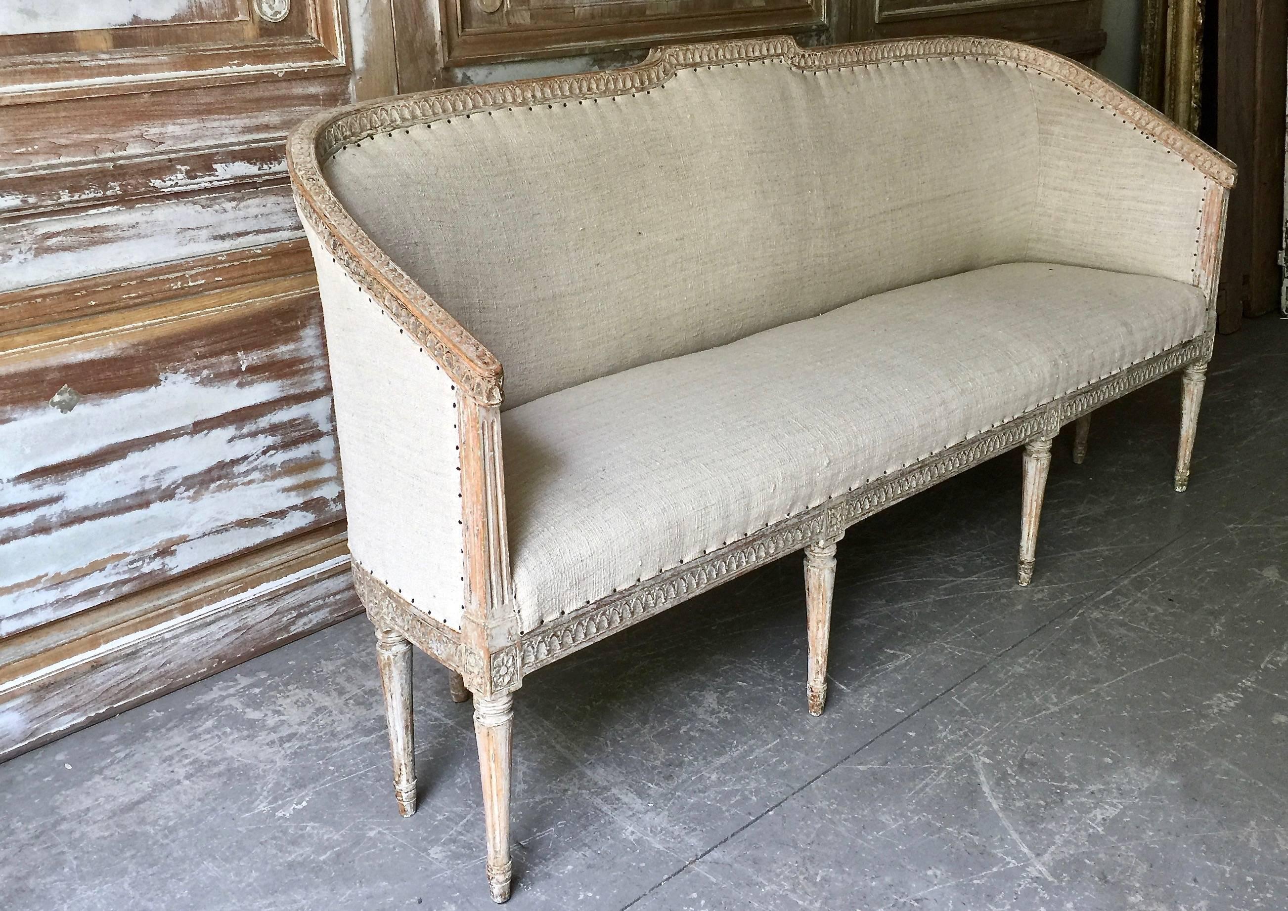 Magnificent Swedish Period Gustavian 18th century barrel back sofa settee with rounded form, rails richly carved in 