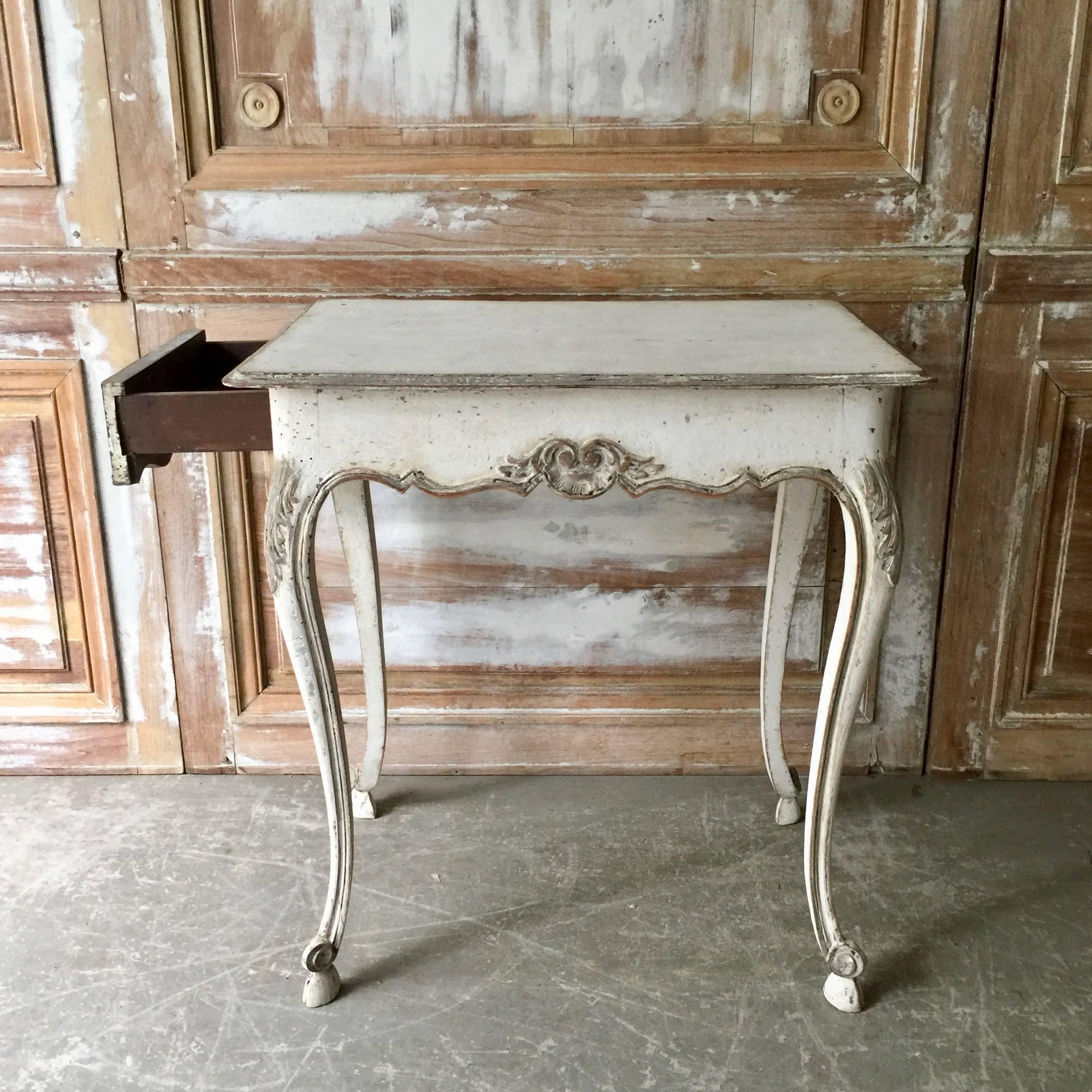 French 19th Century Louis XV Style Painted Small Table with Drawer