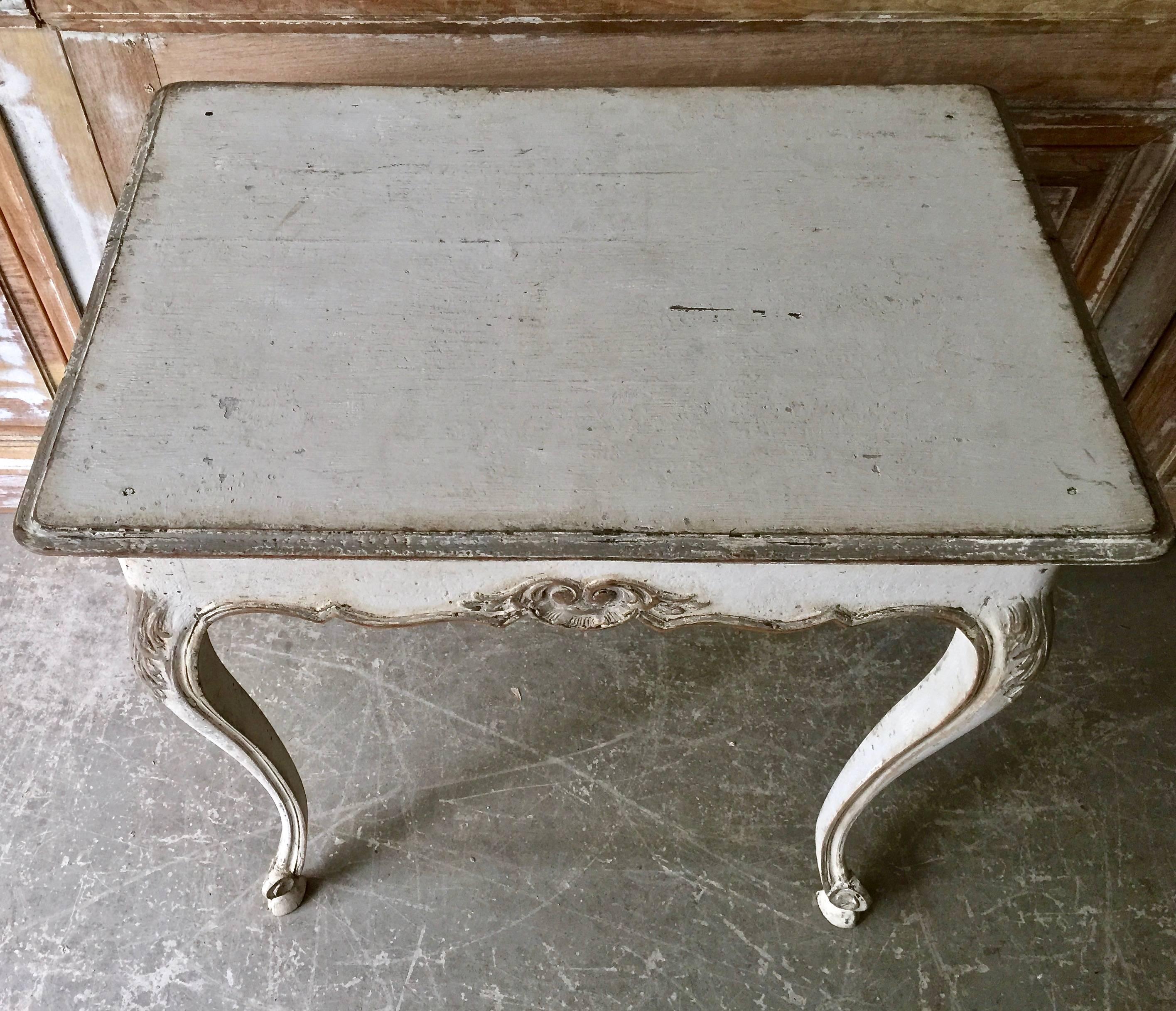 19th Century Louis XV Style Painted Small Table with Drawer 1