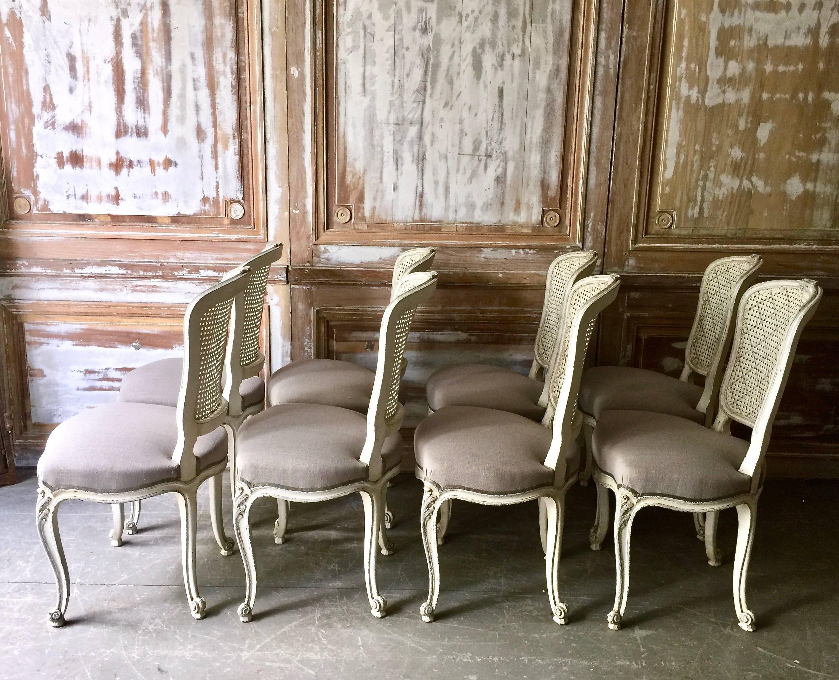Louis XV Set of Eight French LXV Style Chairs with Cane Back