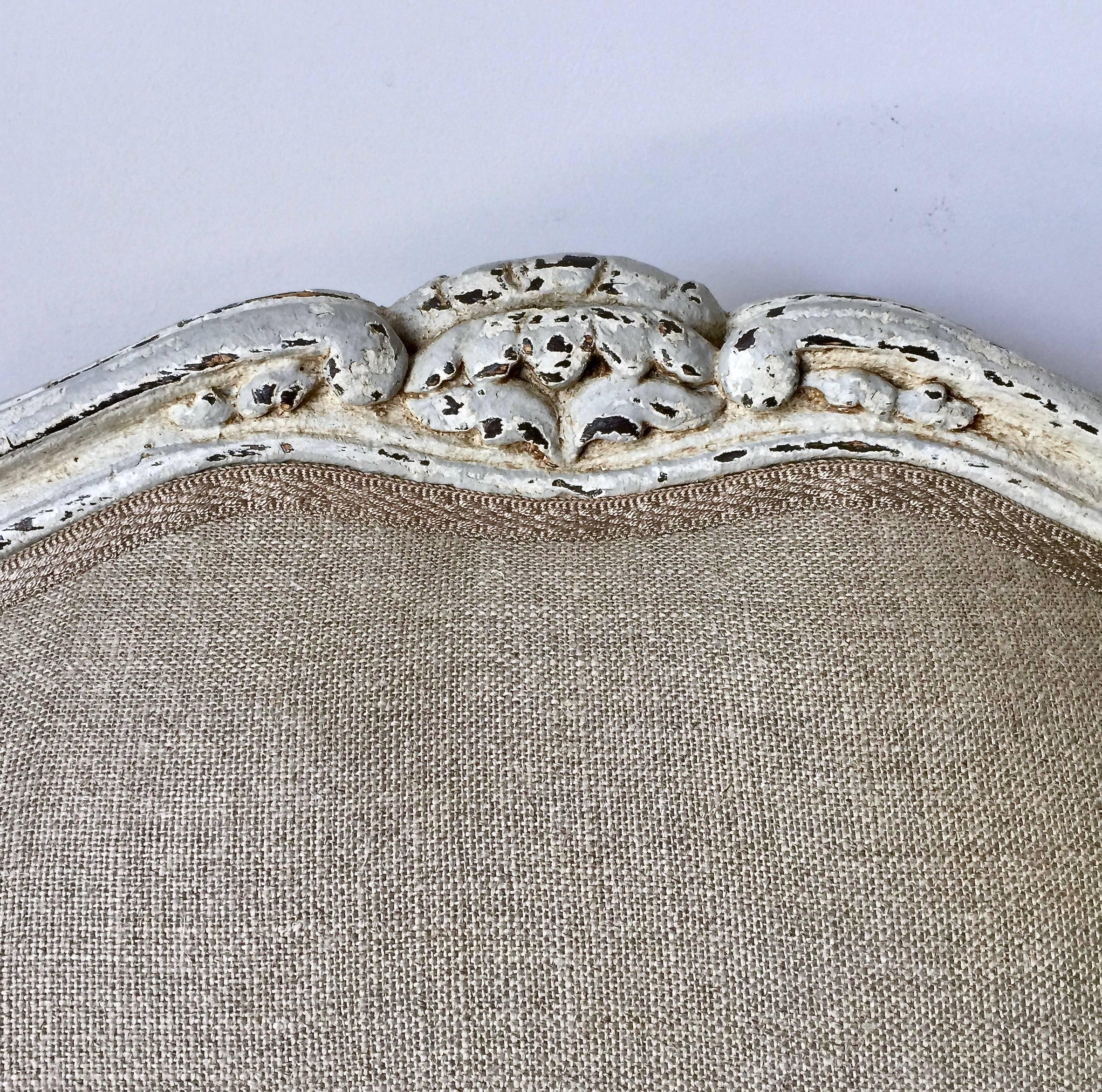 Hand-Carved Pair of Louis XV Style Painted Fauteuils