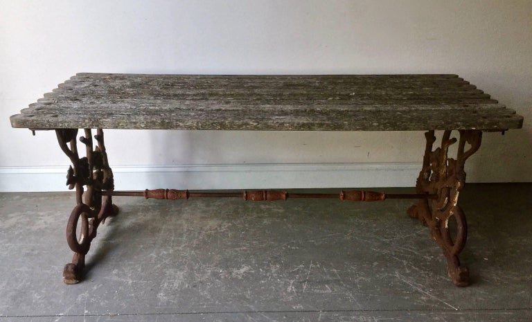 Iron Garden Table with Original Wooden Top For Sale at 1stDibs