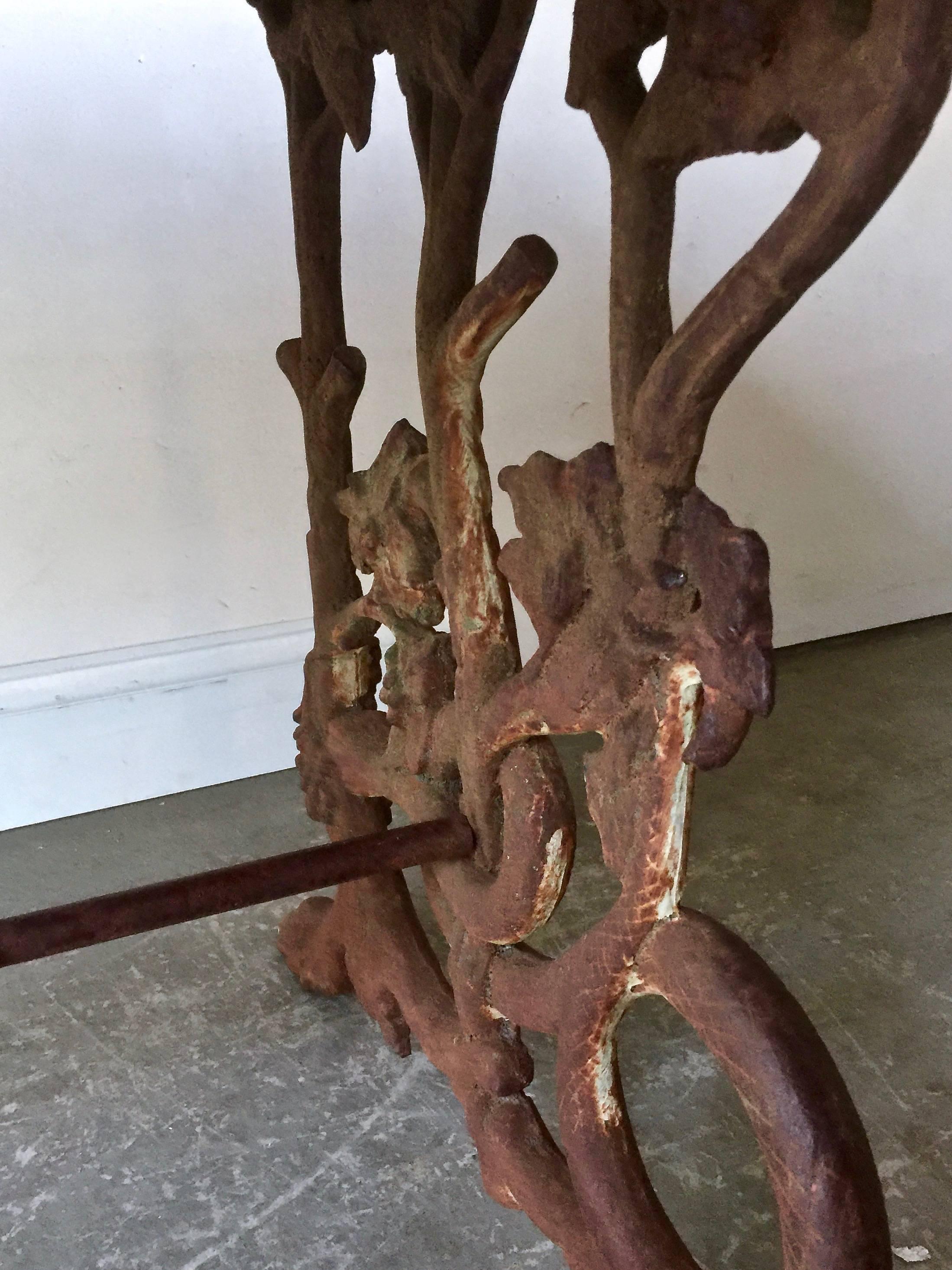19th Century Iron Garden Table with Original Wooden Top For Sale