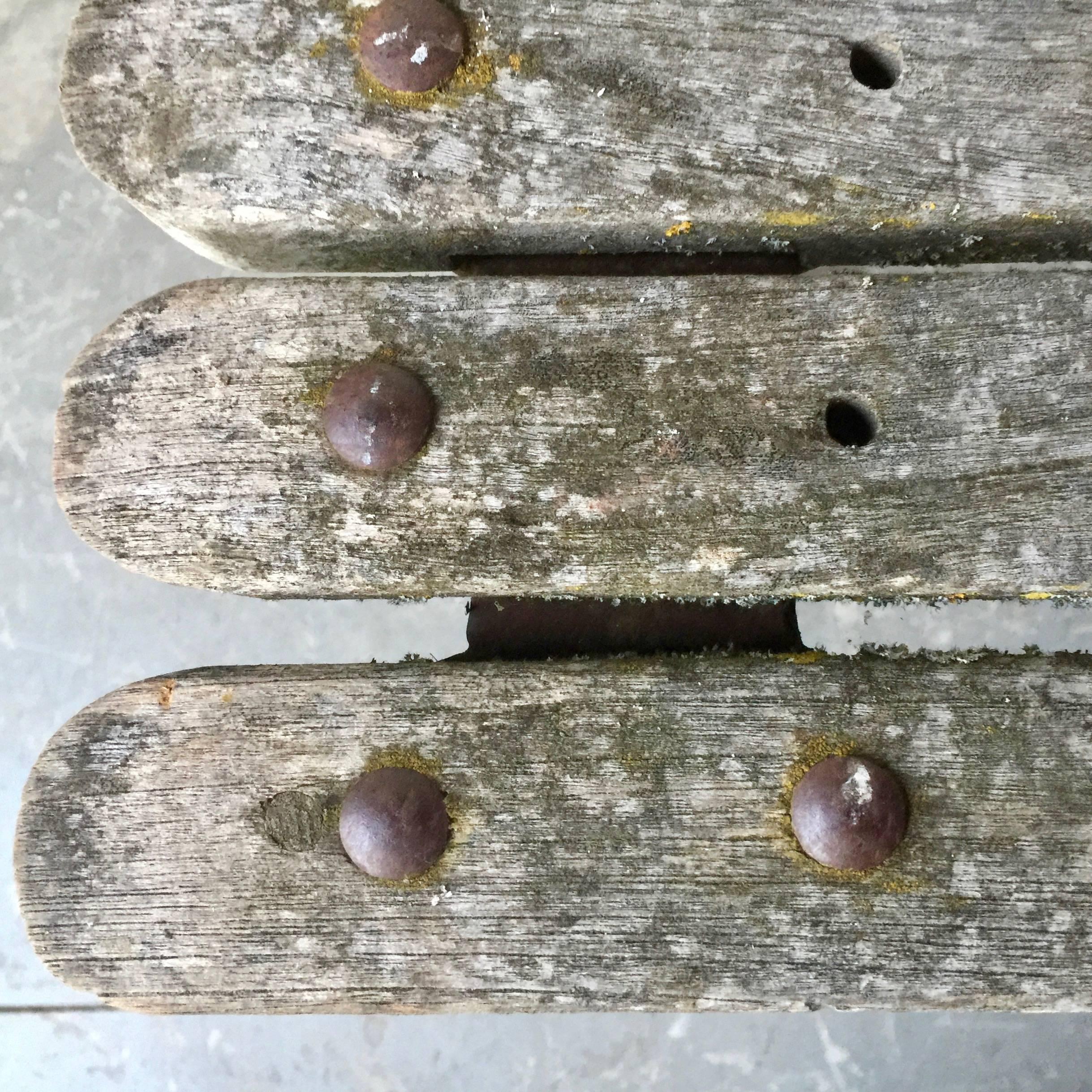 French Iron Garden Table with Original Wooden Top For Sale