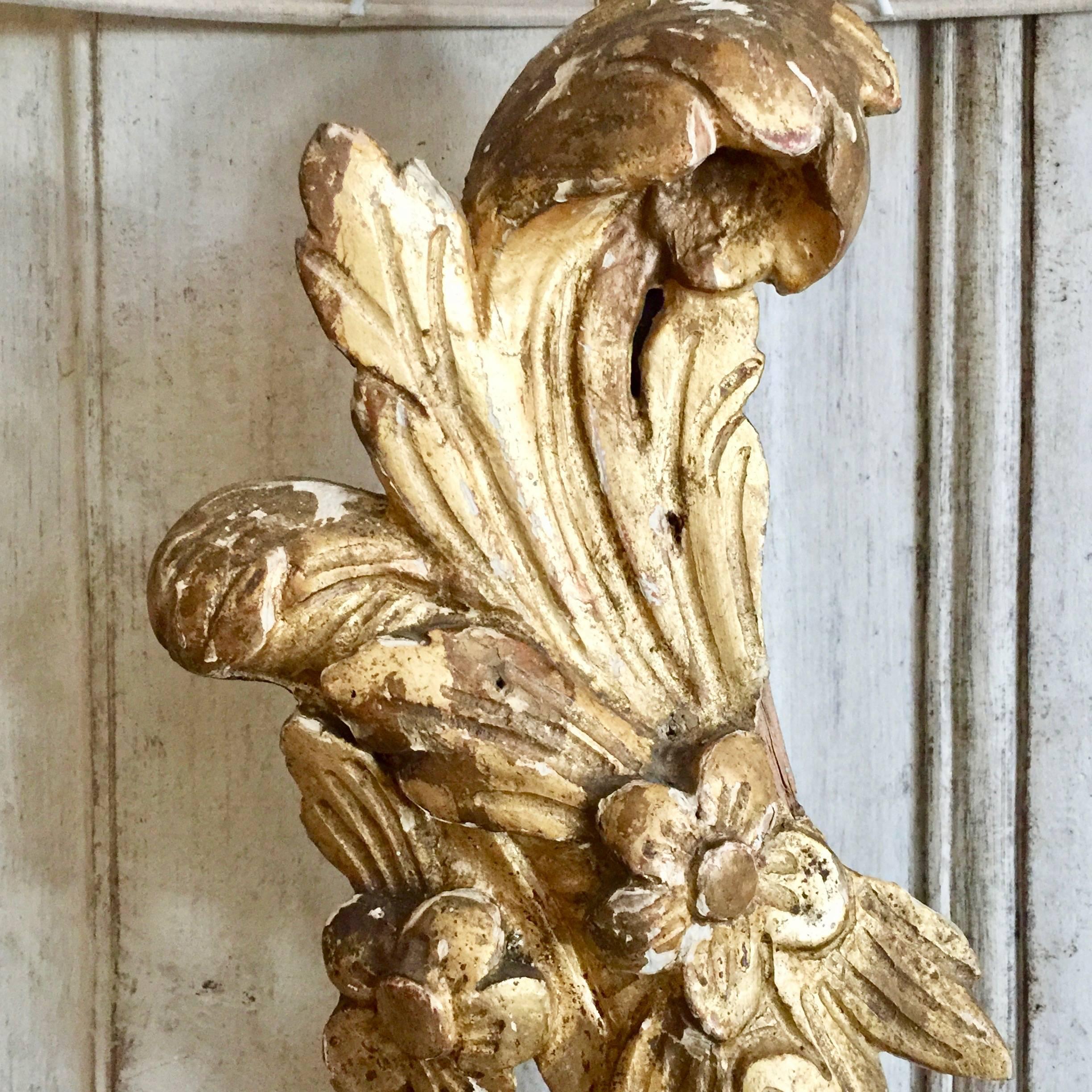 Pair of 19th Century French Architectural Gold Gilt Fragments as Lamps In Good Condition In Charleston, SC
