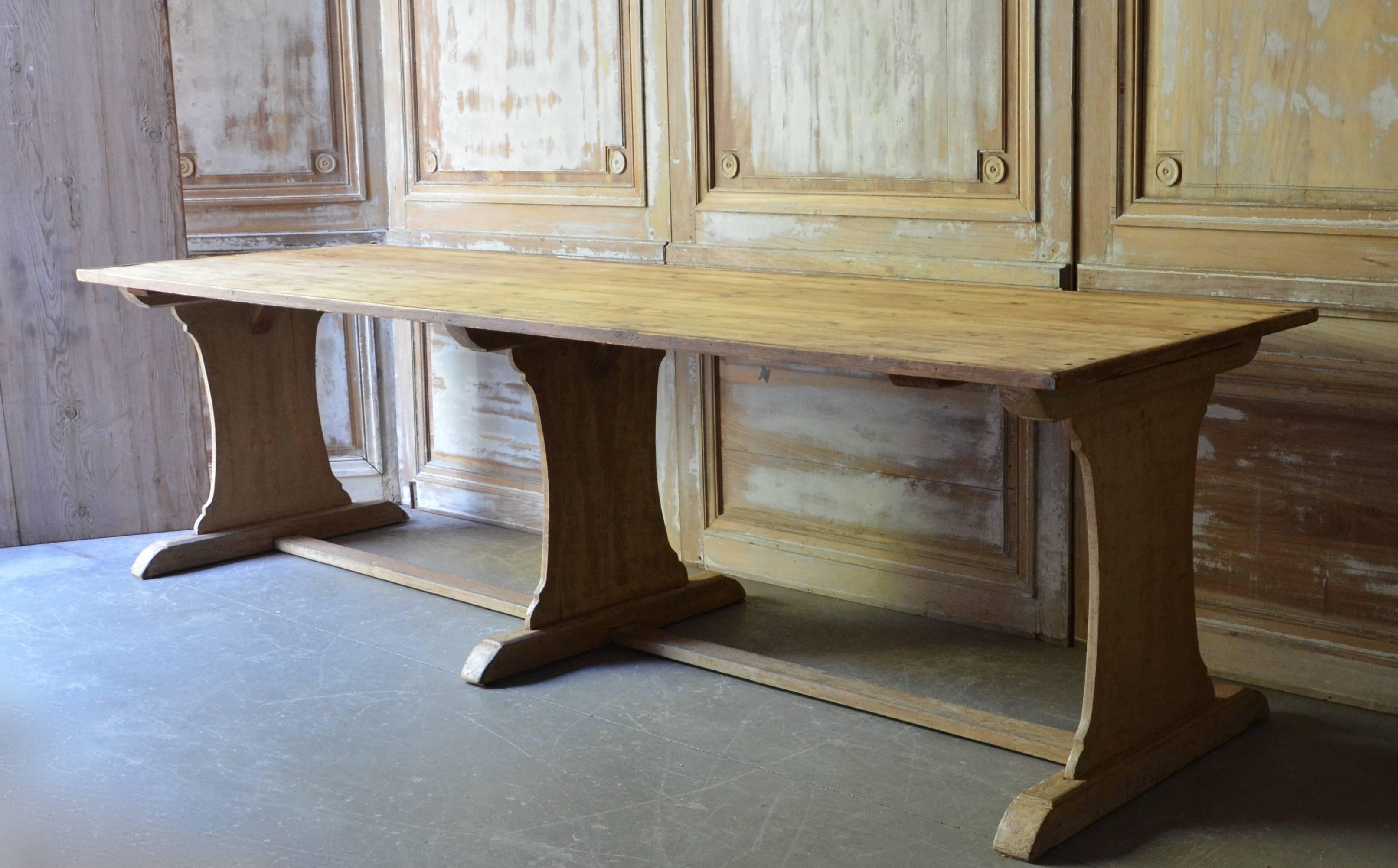 Hand-Carved 19th Century Dutch Long Trestle Table