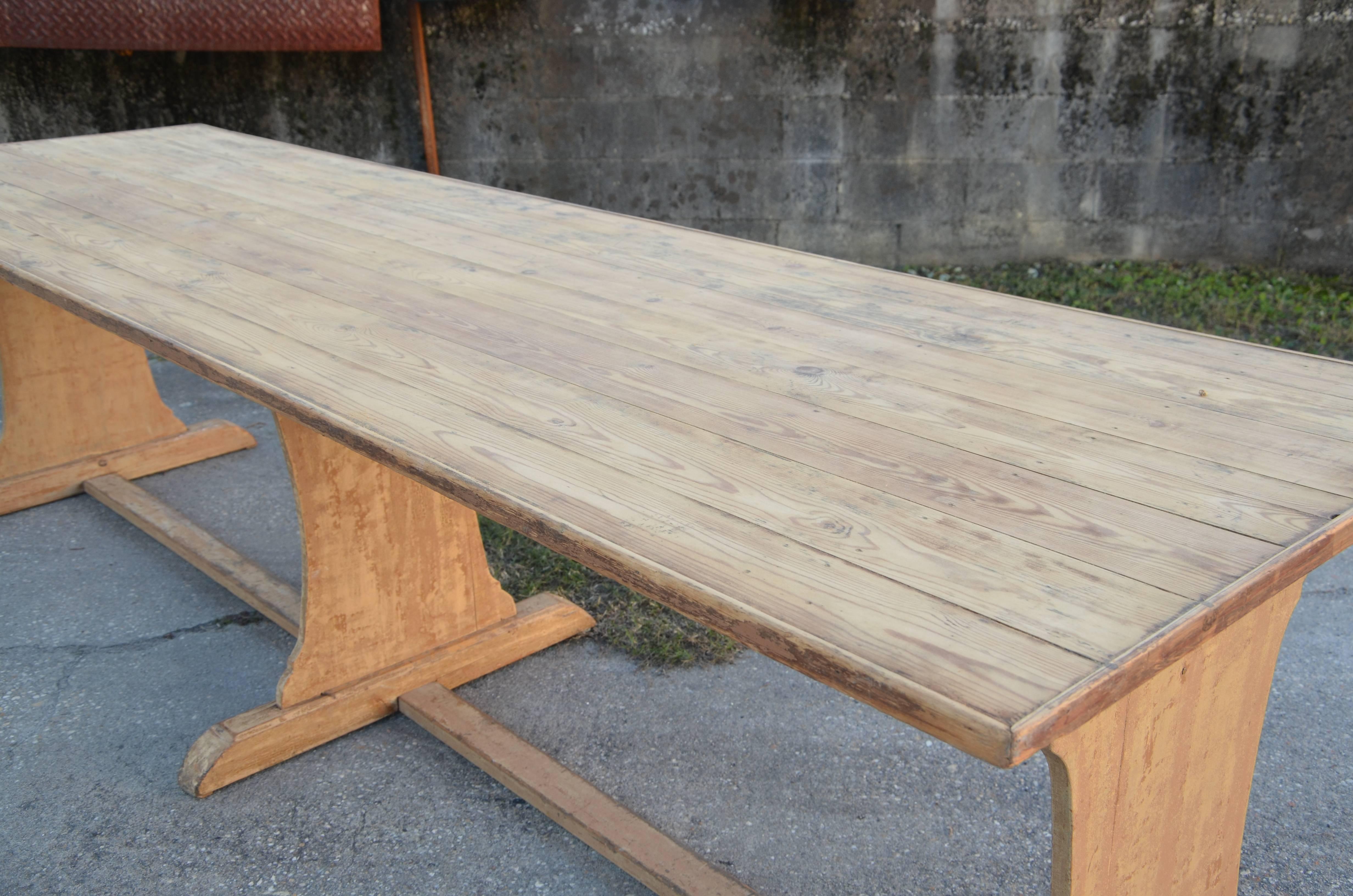 19th Century Dutch Long Trestle Table In Good Condition In Charleston, SC