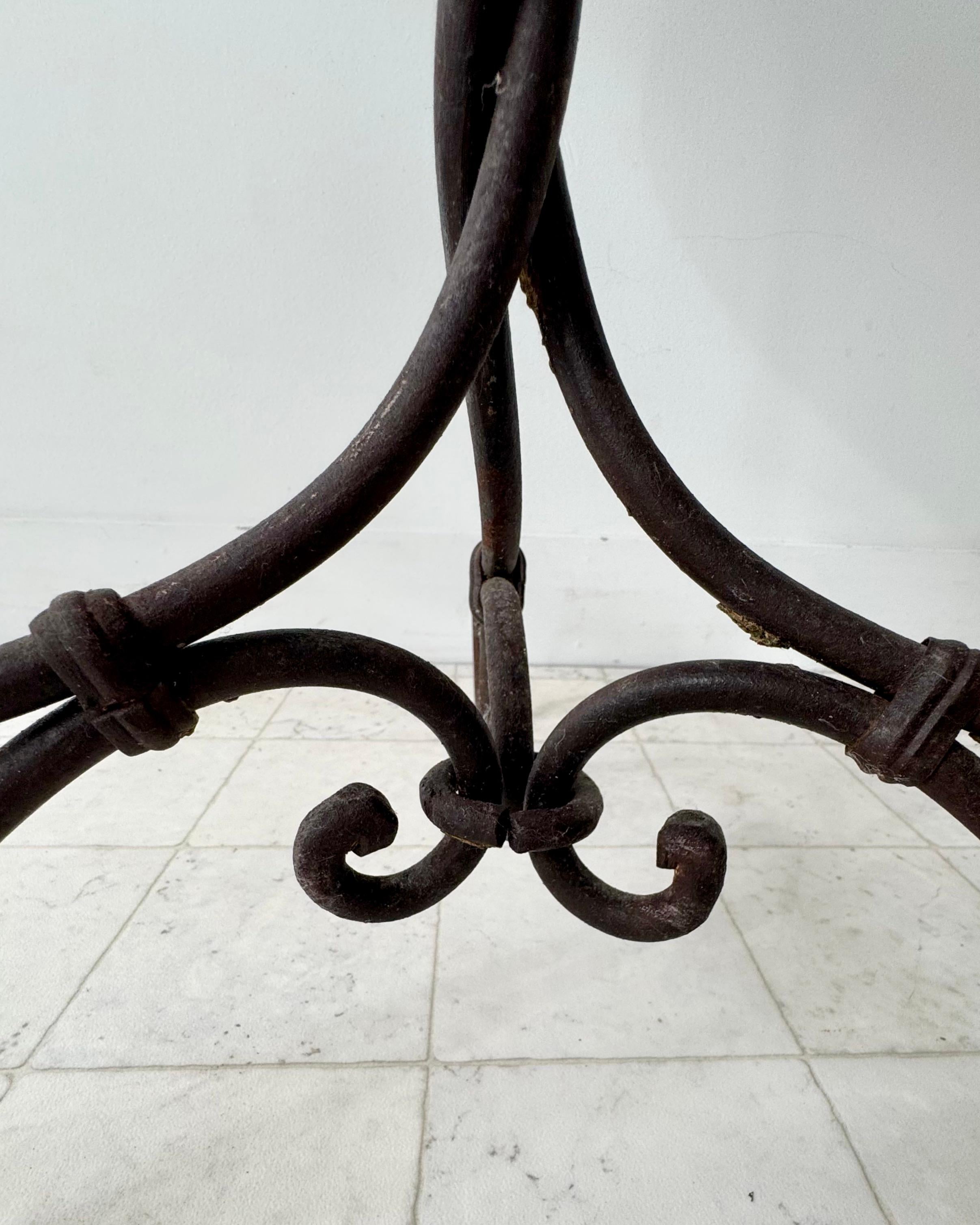 19th Century Round French Garden Bistro Table W/Twisted Wrought Iron Base For Sale 3