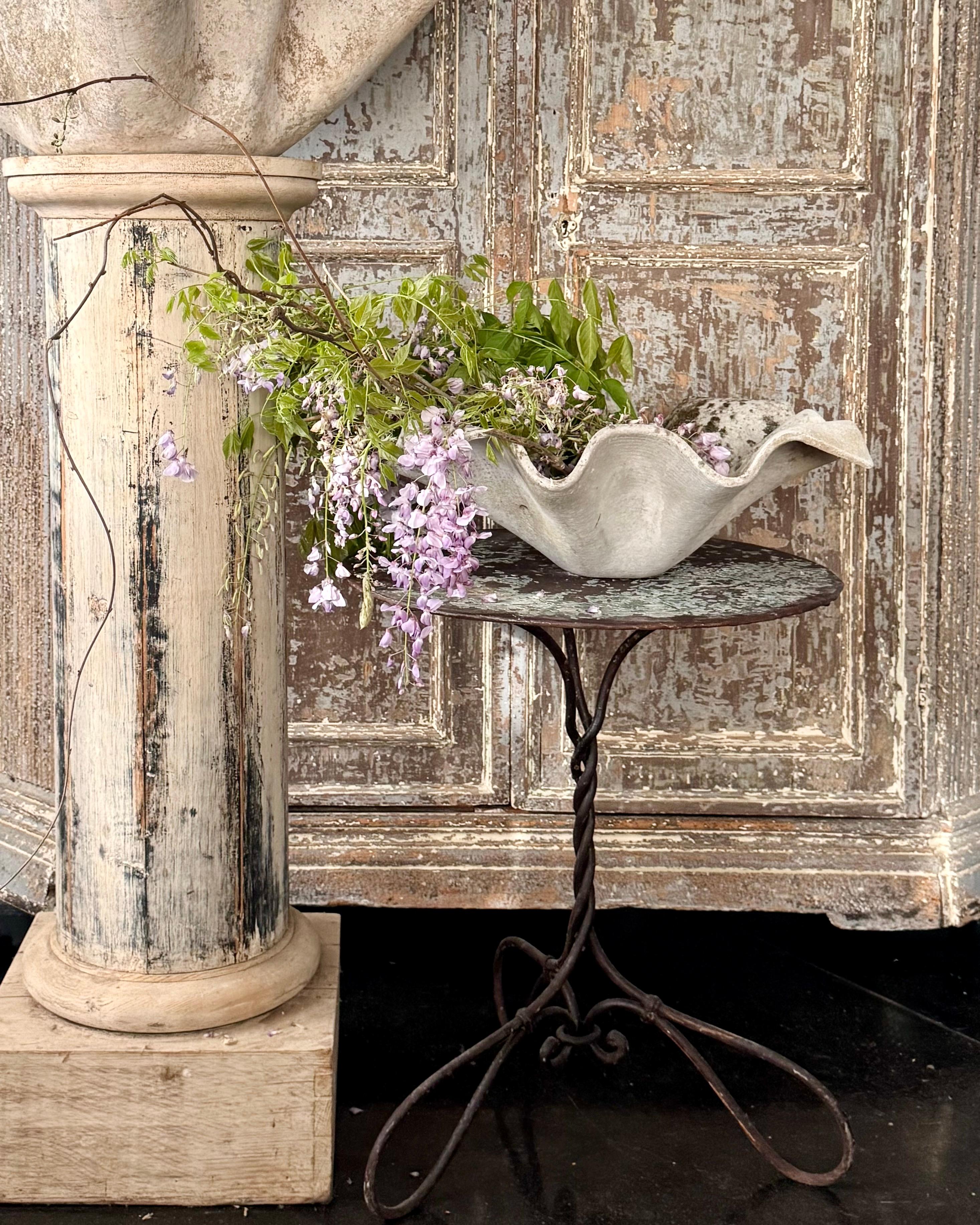 19th Century Round French Garden Bistro Table W/Twisted Wrought Iron Base In Good Condition For Sale In Charleston, SC