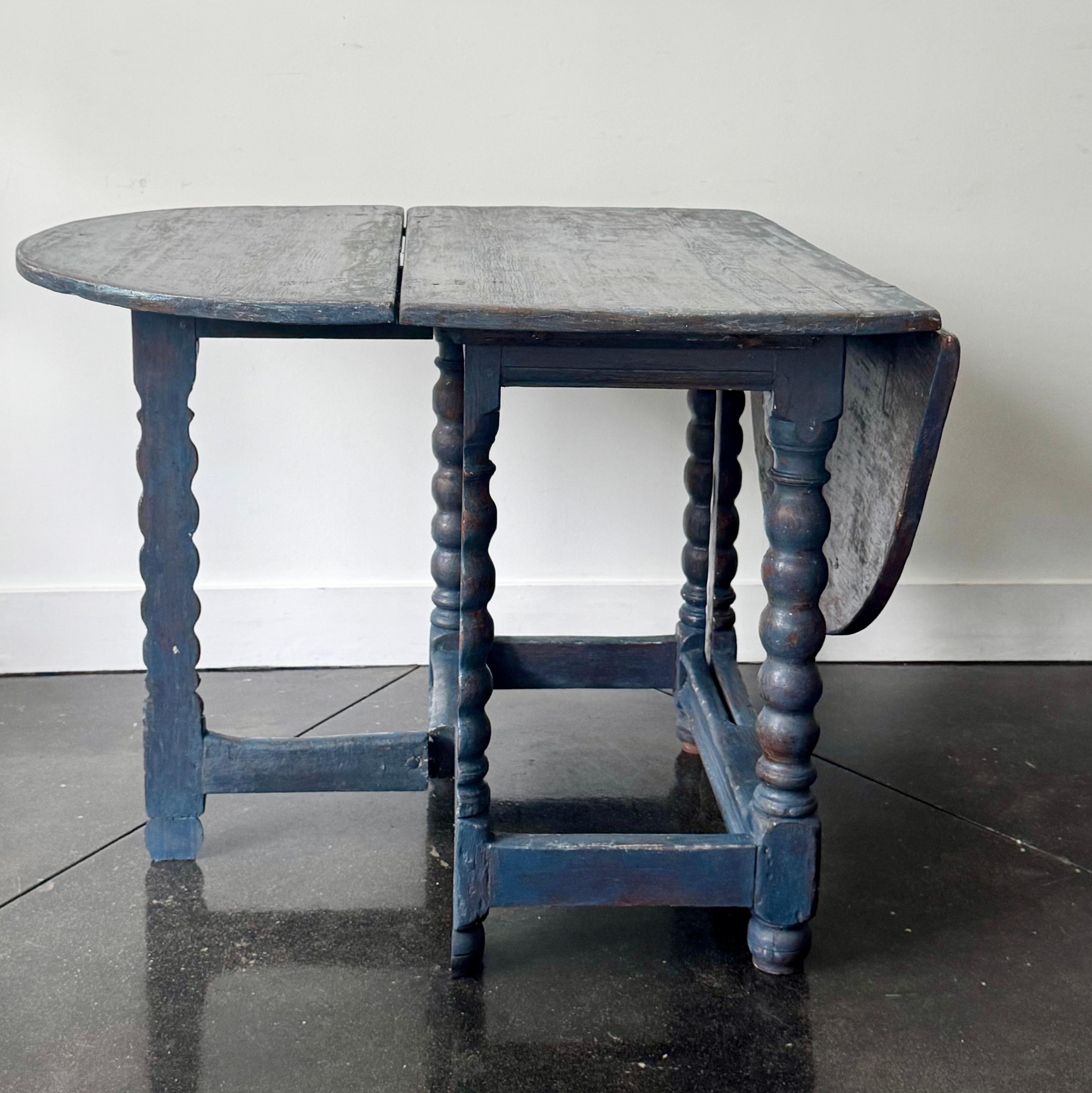 18th century Swedish Baroque drop leaf table with leg support on each side- extending table to 55
