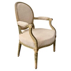 Großer Sessel im französischen Louis-XVI-Stil aus dem 19. Jahrhundert mit Leinenpolsterung