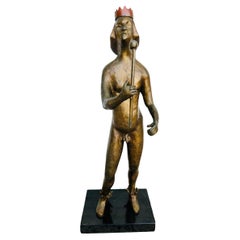 Vintage Bronze Sculpture of a Crowned Figure with Scepter, Modernist Style