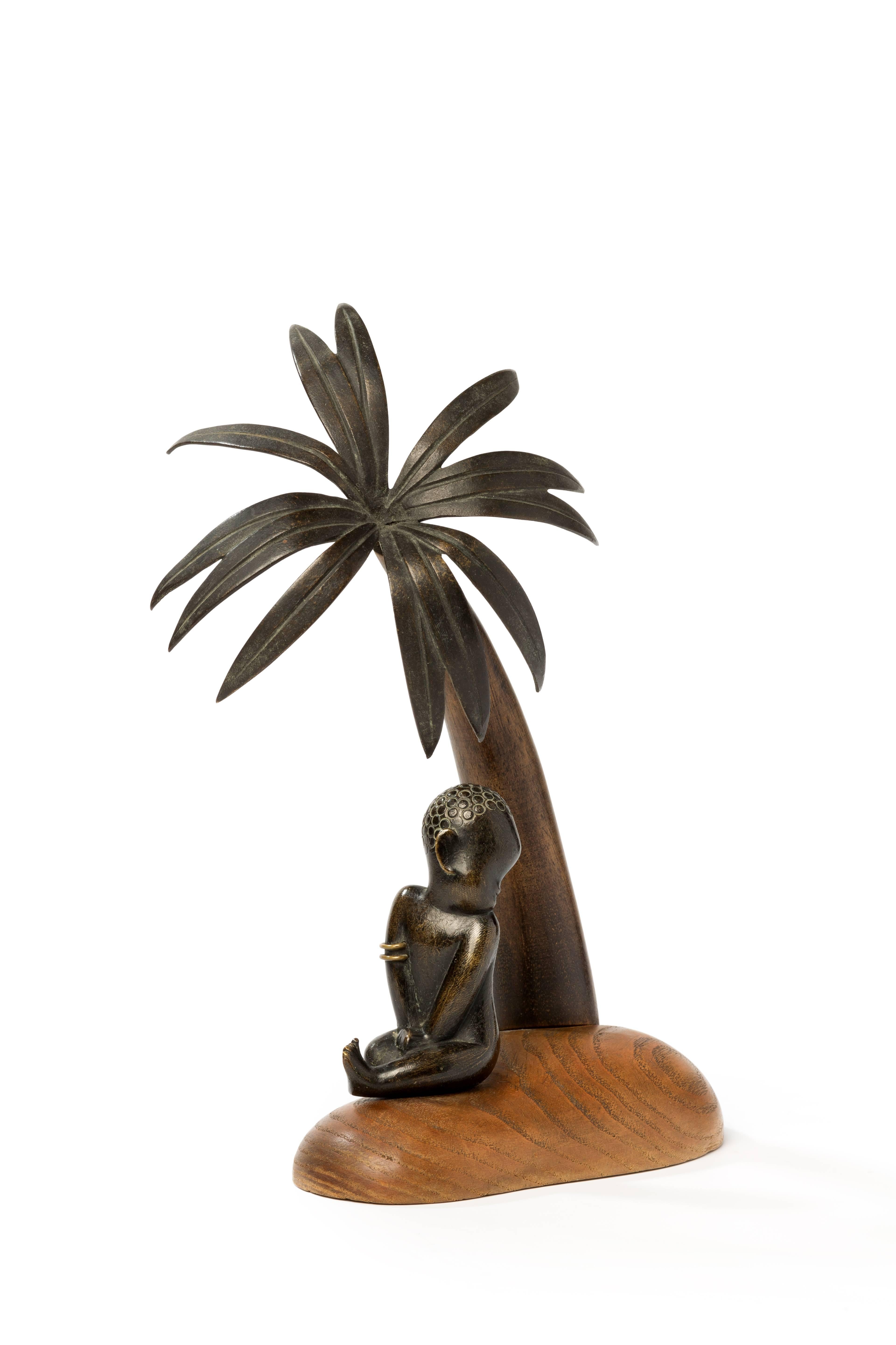 Hagenauer Werksttte „Aafrikanisches Kind unter Palmenbaum“ Art déco 1940  (Österreichisch) im Angebot