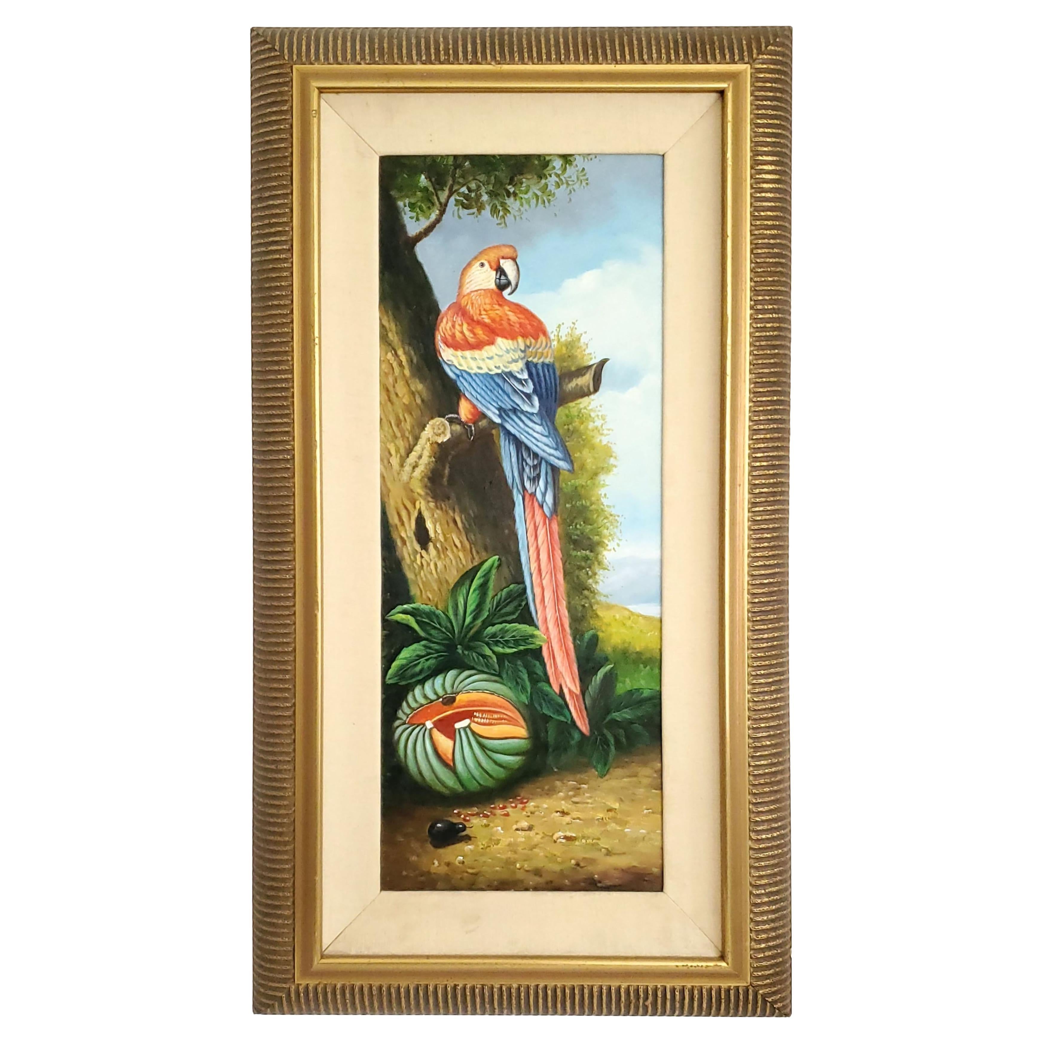 Vintage Parrot Painting Signed Girardi 1986 Designed by Kinder-Harris