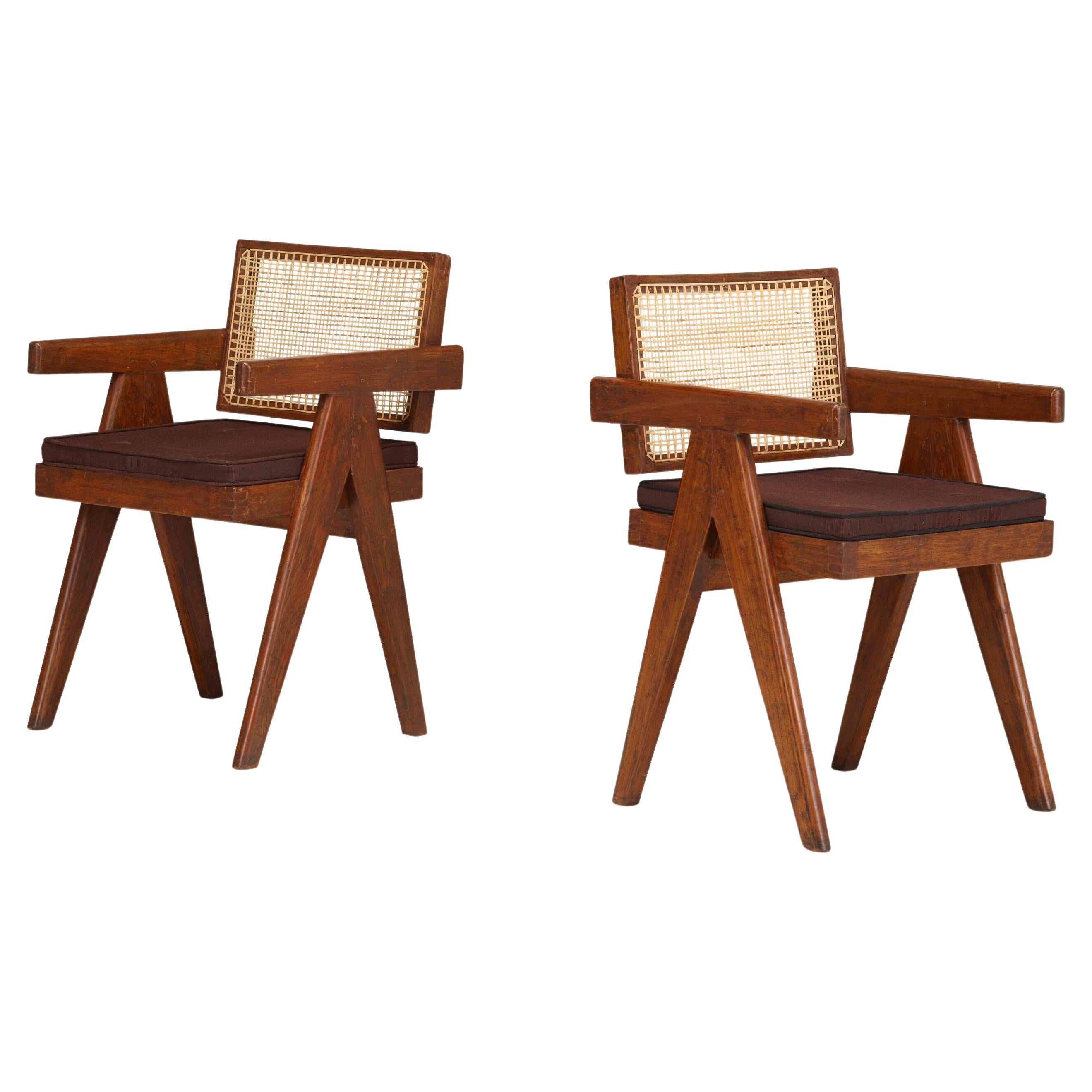 Mid-20th Century Pierre Jeanneret Office Cane Chairs Set of 8 For Sale