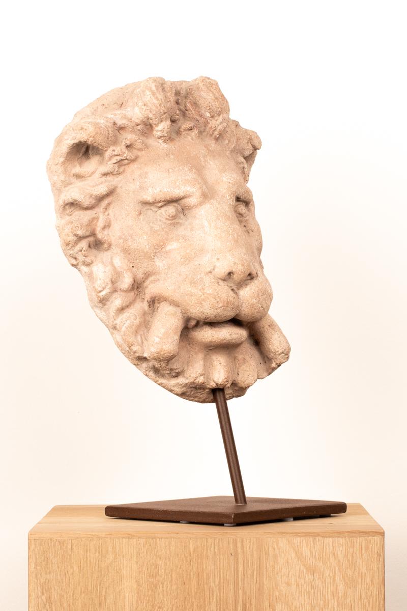 Neoclassico Elemento da parete a testa di leone in pietra intagliata del XVIII-XIX secolo in Spagna in vendita