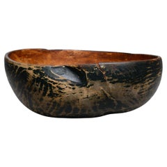 Antique Swedish Allmoge Wooden Bowl – 19th Century, Partially Painted