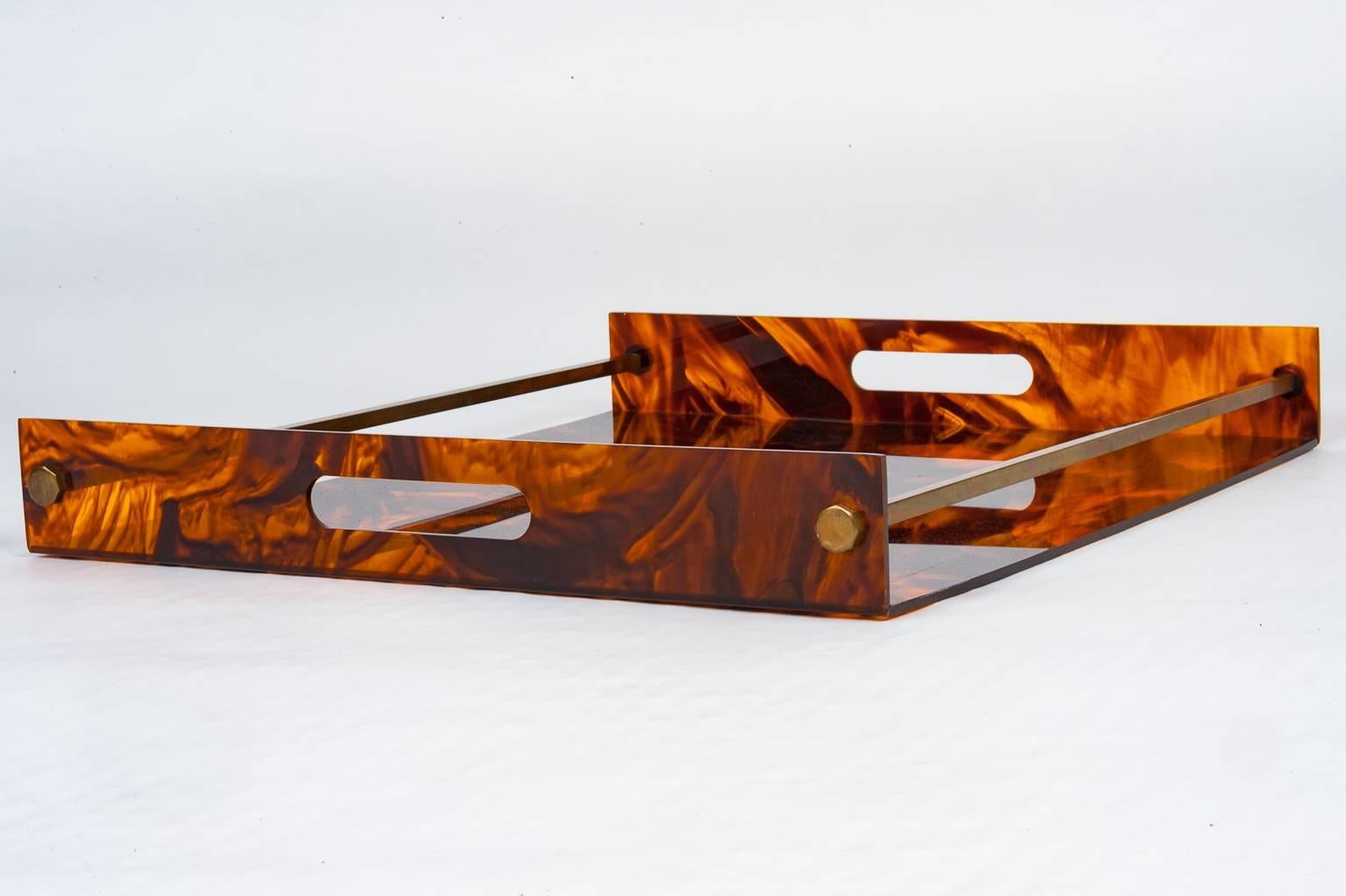 1970s Lucite Faux Tortoiseshell Tray In Excellent Condition In Henley-on Thames, Oxfordshire