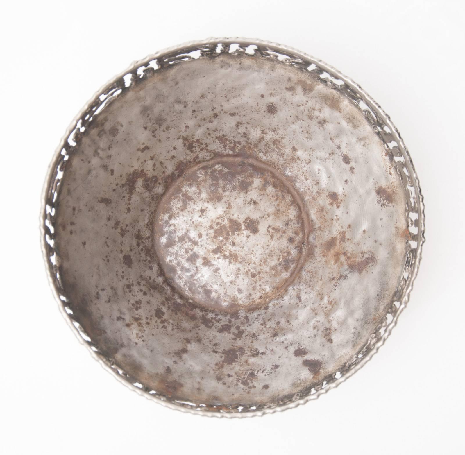 Italian Torch Cut and Hammered Metal Bowl by Marcello Fantoni For Sale
