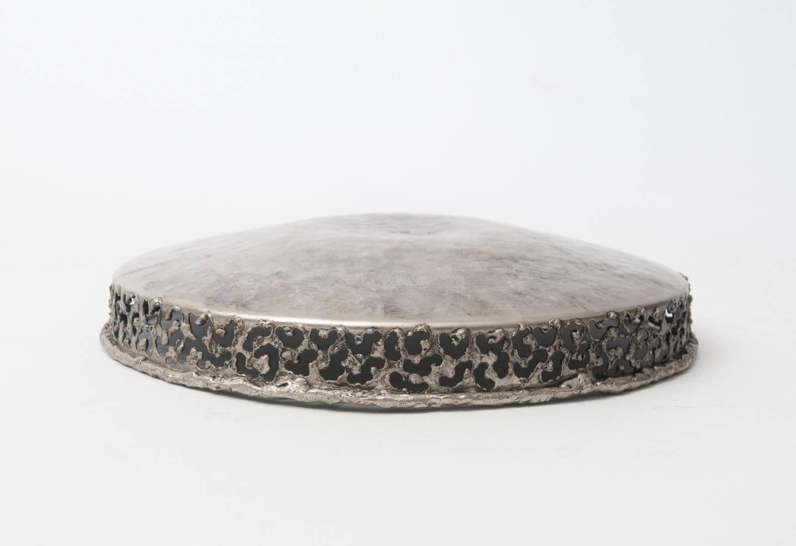Mid-20th Century Torch Cut and Hammered Shallow Metal Bowl by Marcello Fantoni For Sale