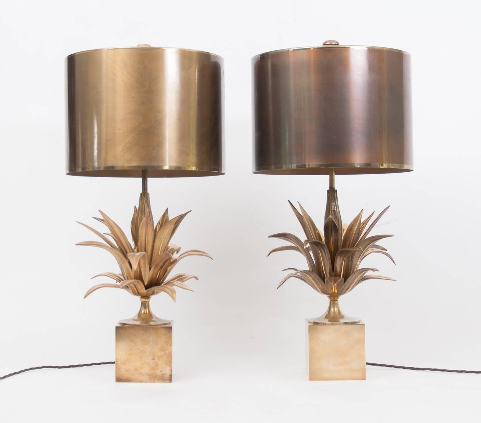 Matched pair of gilt bronze “Agave a gorge” model table lamps by Charles Paris. One stamped “Charles & Fils” The other “Charles” “Made in France”,
circa 1960-1970.