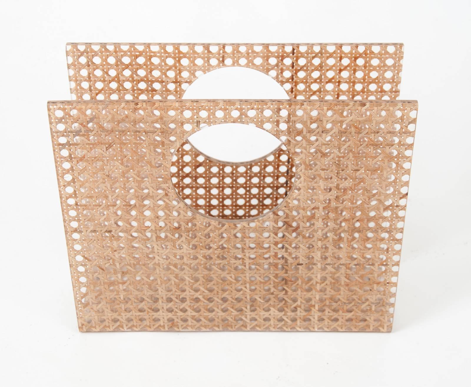 Christian Dior Home Attributed Lucite and Cane Magazine Holder 1