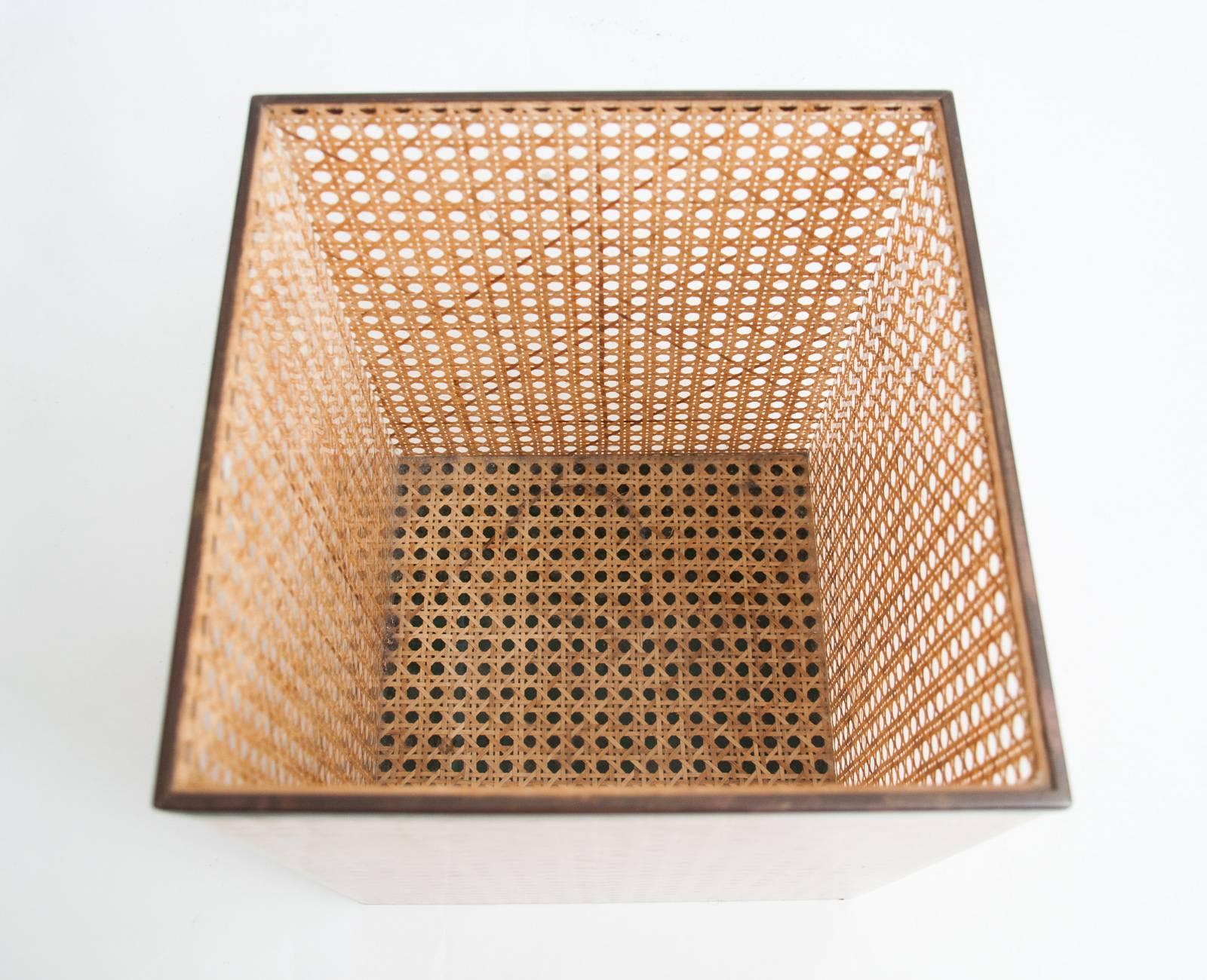 Italian 1970s Christian Dior Home Attributed Lucite and Cane Wastepaper Basket