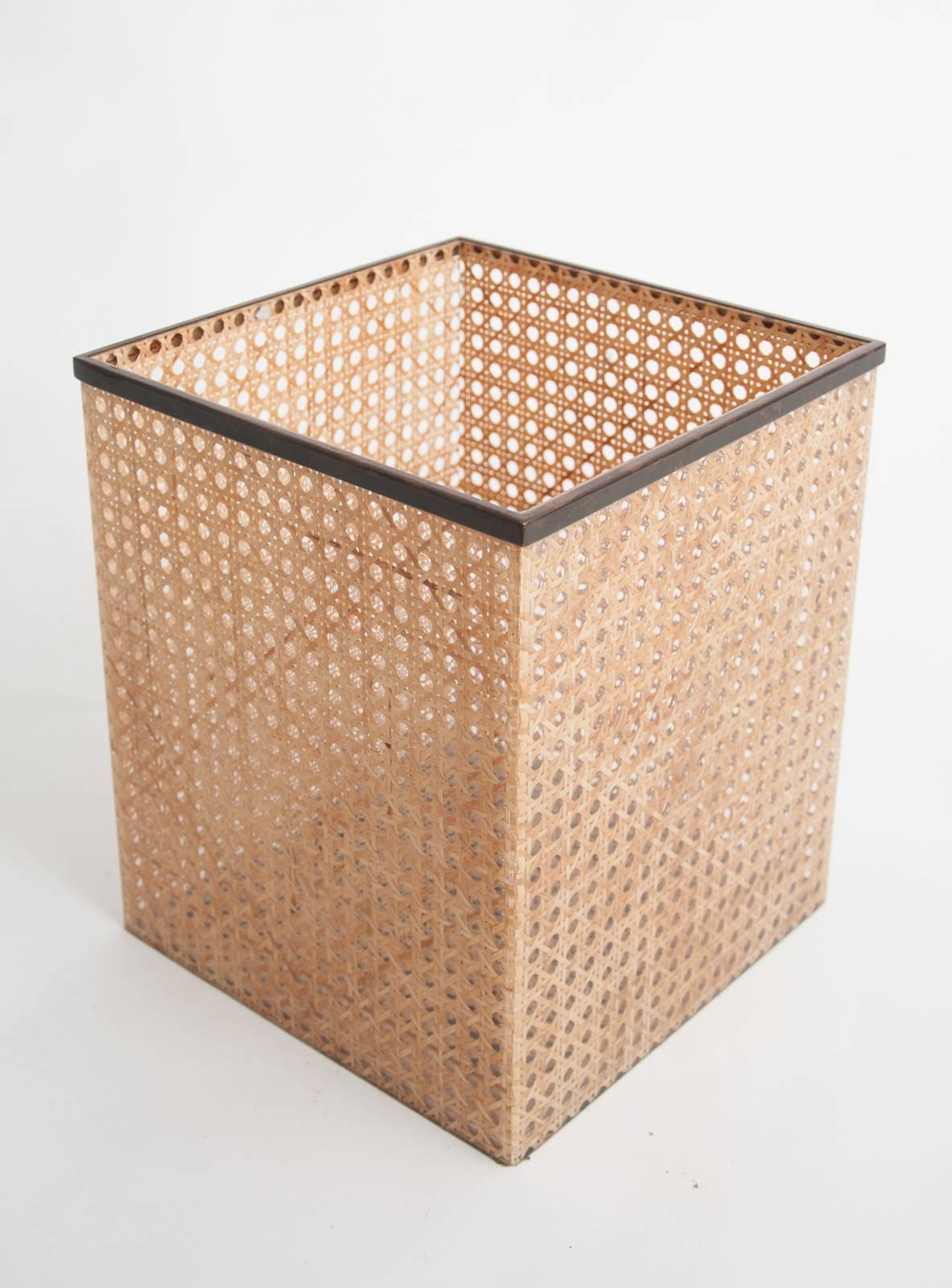 1970s Christian Dior Home Attributed Lucite and Cane Wastepaper Basket In Good Condition In Henley-on Thames, Oxfordshire