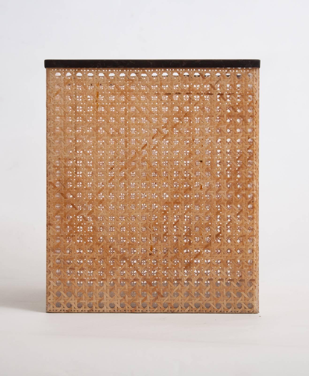 Brass 1970s Christian Dior Home Attributed Lucite and Cane Wastepaper Basket