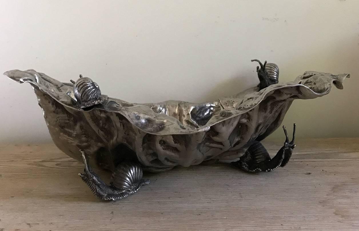 Late 20th Century Leaf Bowl with Snails Designed by Gabriella Crespi for Christian Dior Home