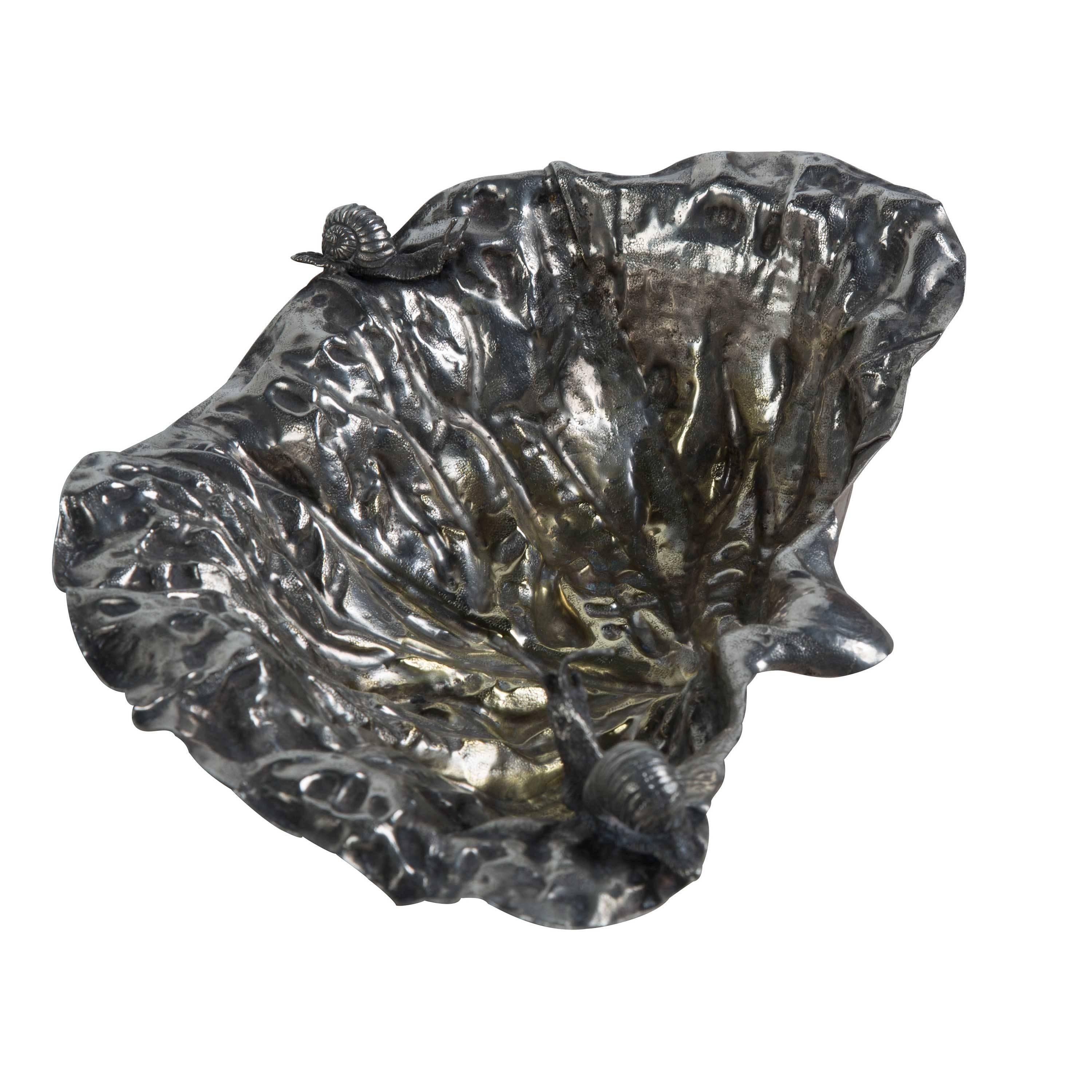 Mid-Century Modern Leaf Bowl with Snails Designed by Gabriella Crespi for Christian Dior Home