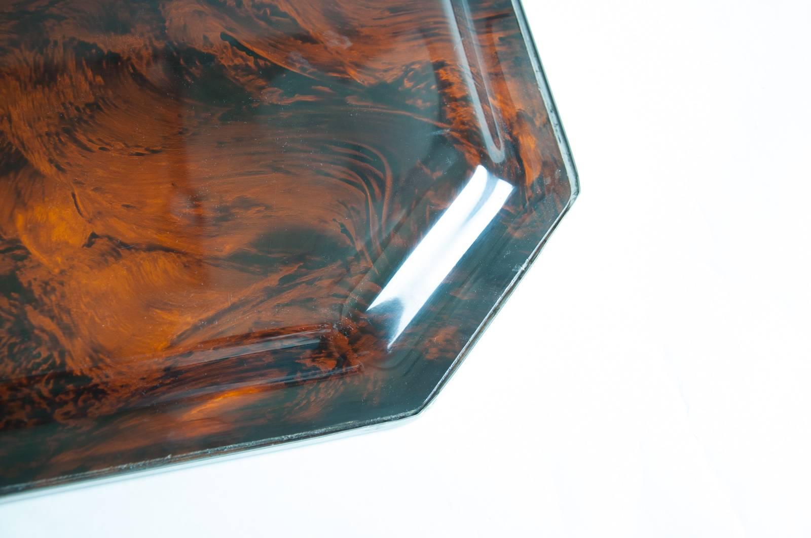 Italian Large Faux Tortoiseshell Tray with Chrome Edging Attributed to Christian Dior
