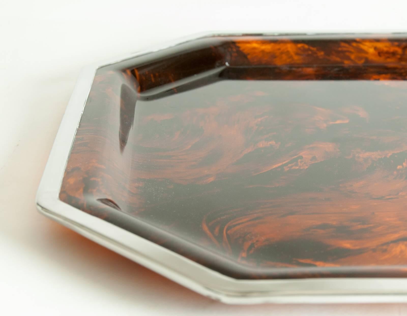 Large Faux Tortoiseshell Tray with Chrome Edging Attributed to Christian Dior 2